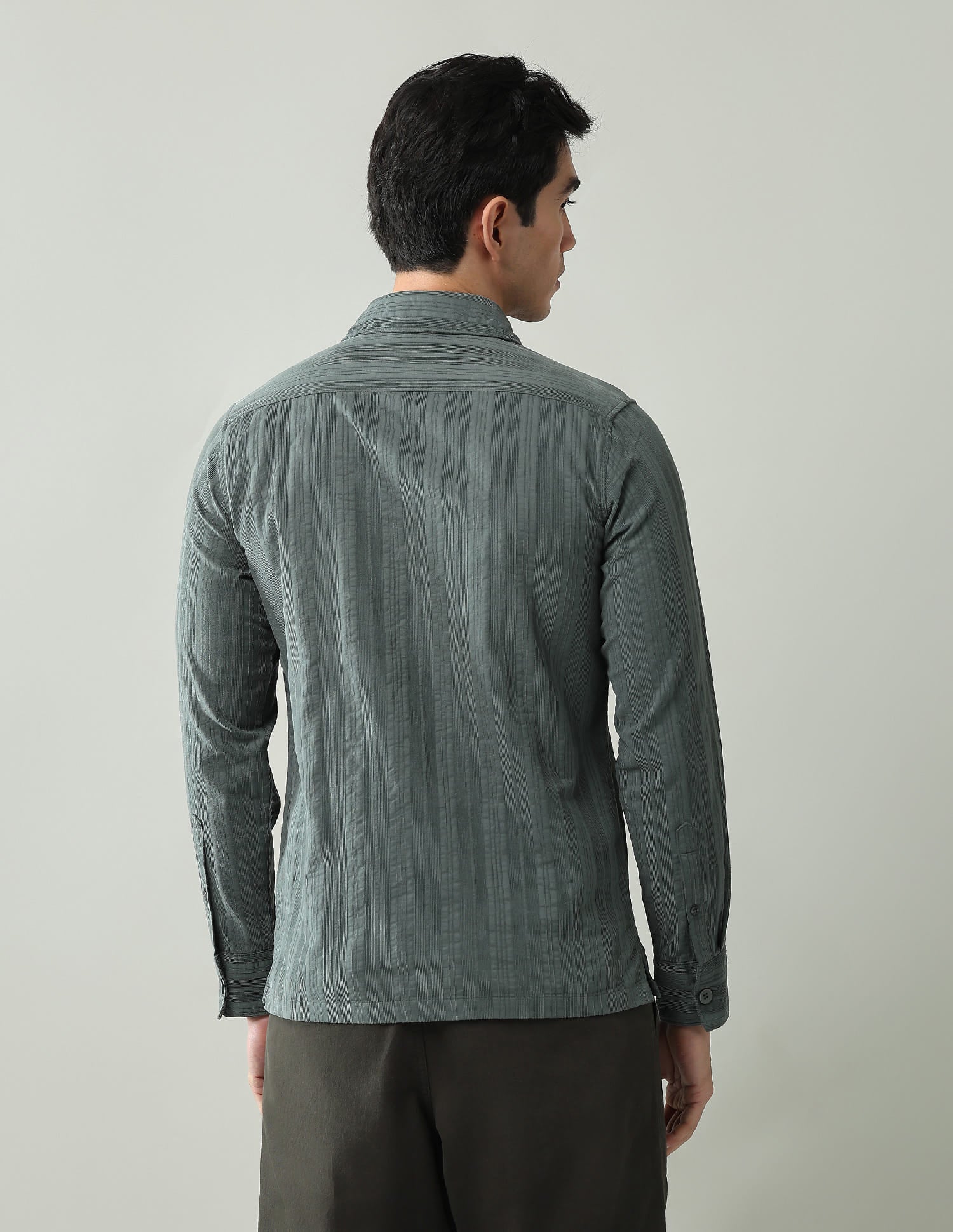Noir Luxe Vertical Striped Slim Fit Dobby Weave Shirt