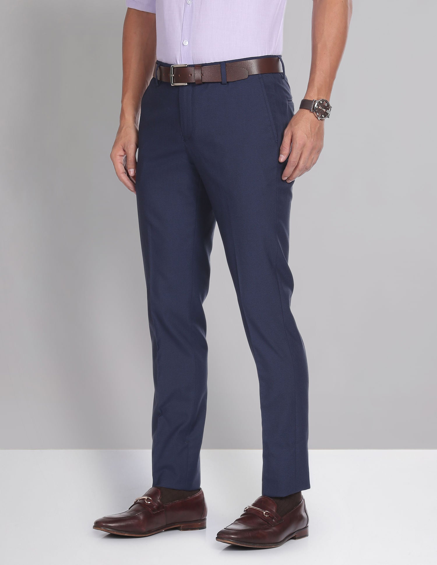 Sophisticated Edge Horizontal Stripe Smart Flex Trousers