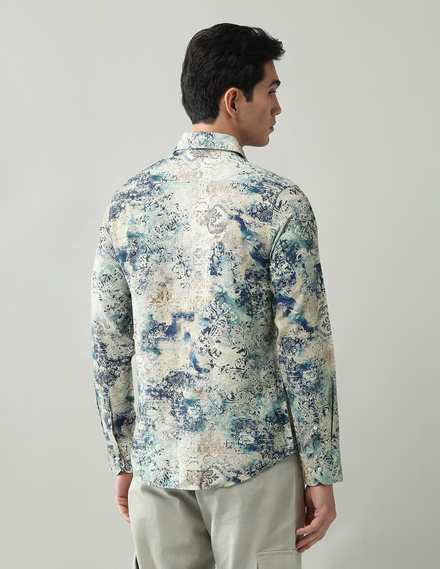 Style Balanced Abstract Printed Slim Fit Dobby Weave Shirt
