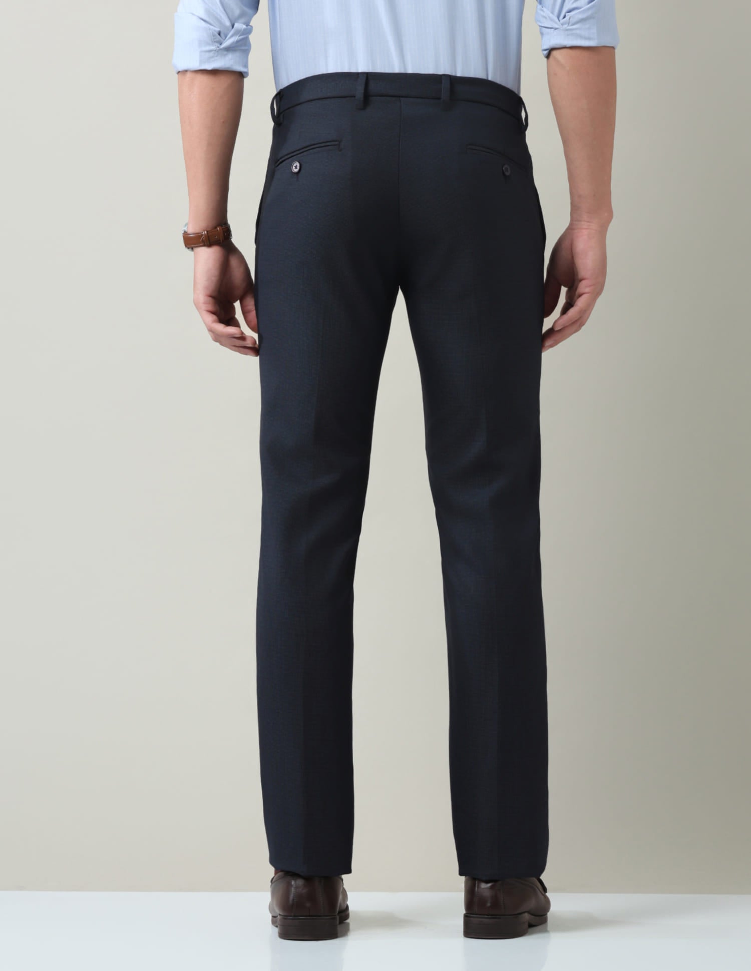Work Essentials Solid Slim Fit Dobby Trousers