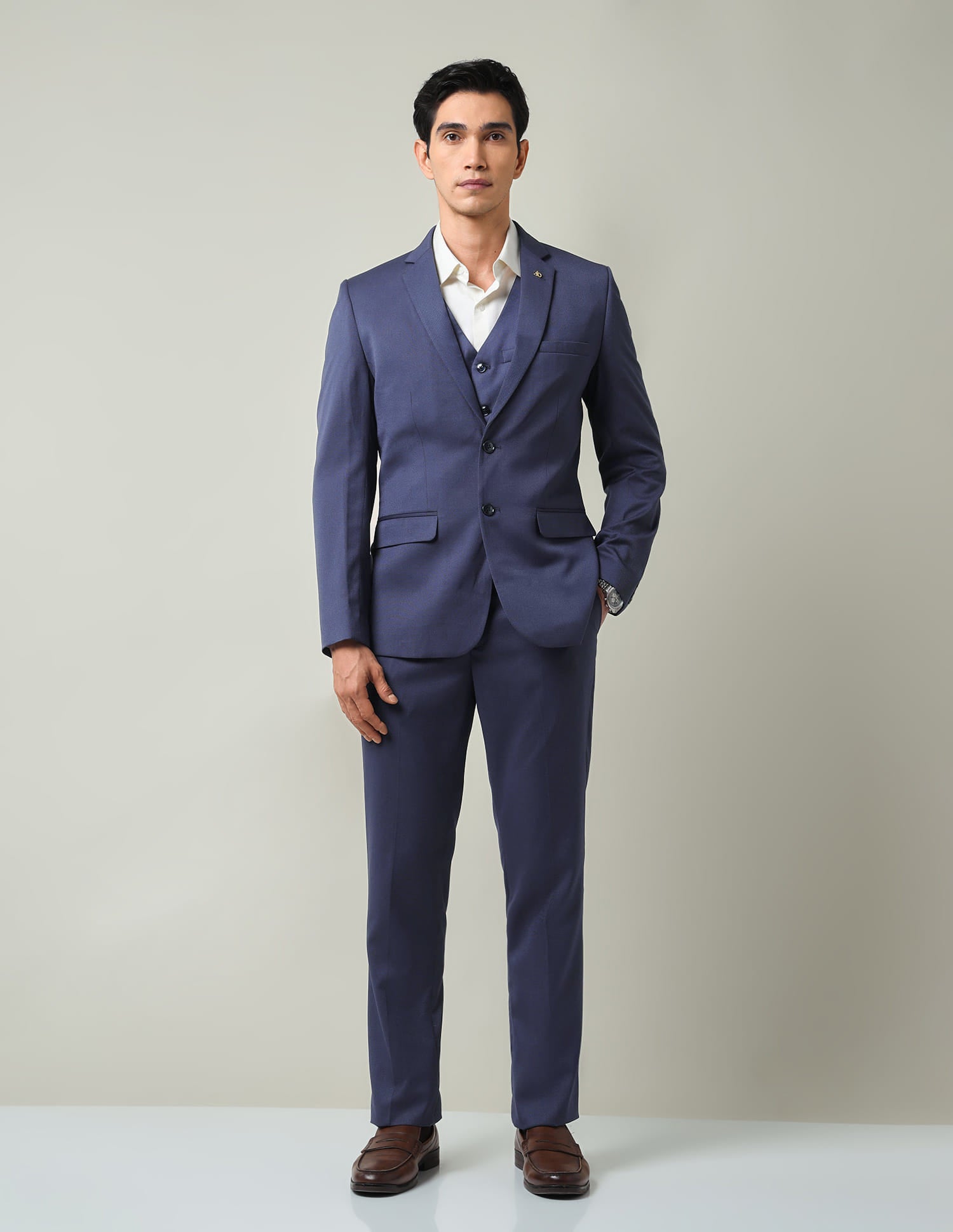 Boardroom Essential Solid Regular Fit Dobby Weave Suit