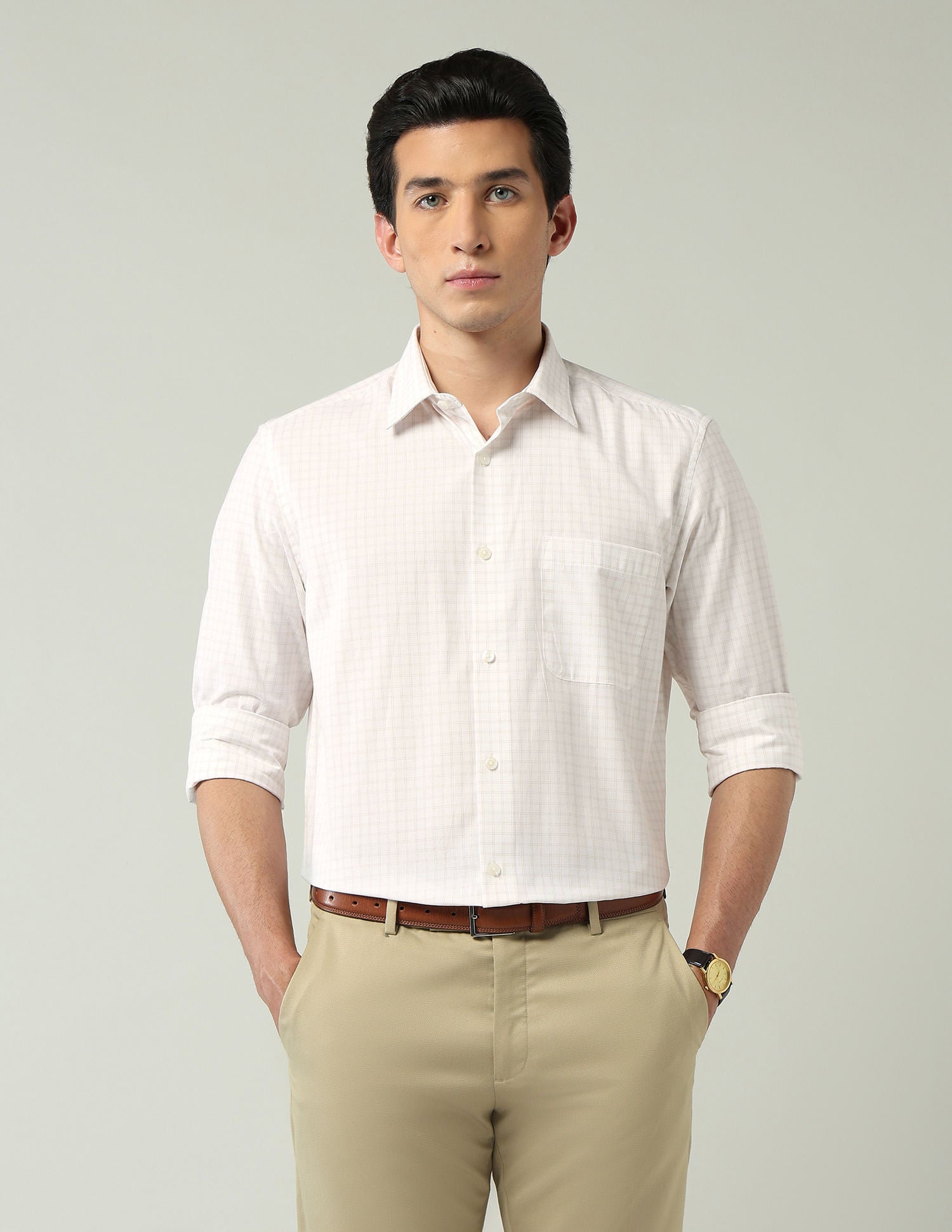 Old-School Regular Fit Grid Tattersall Checked Shirt