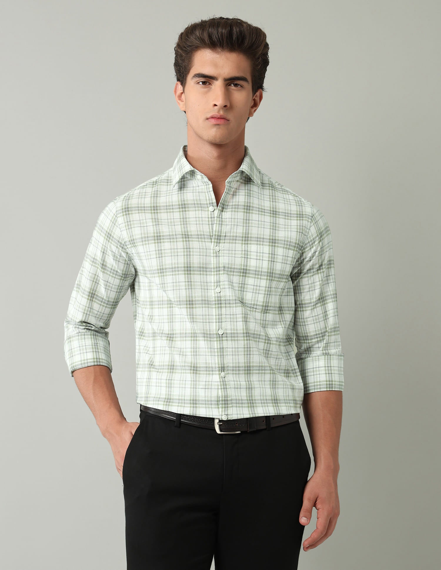 Green Tartan Checked Regular Fit Shirt