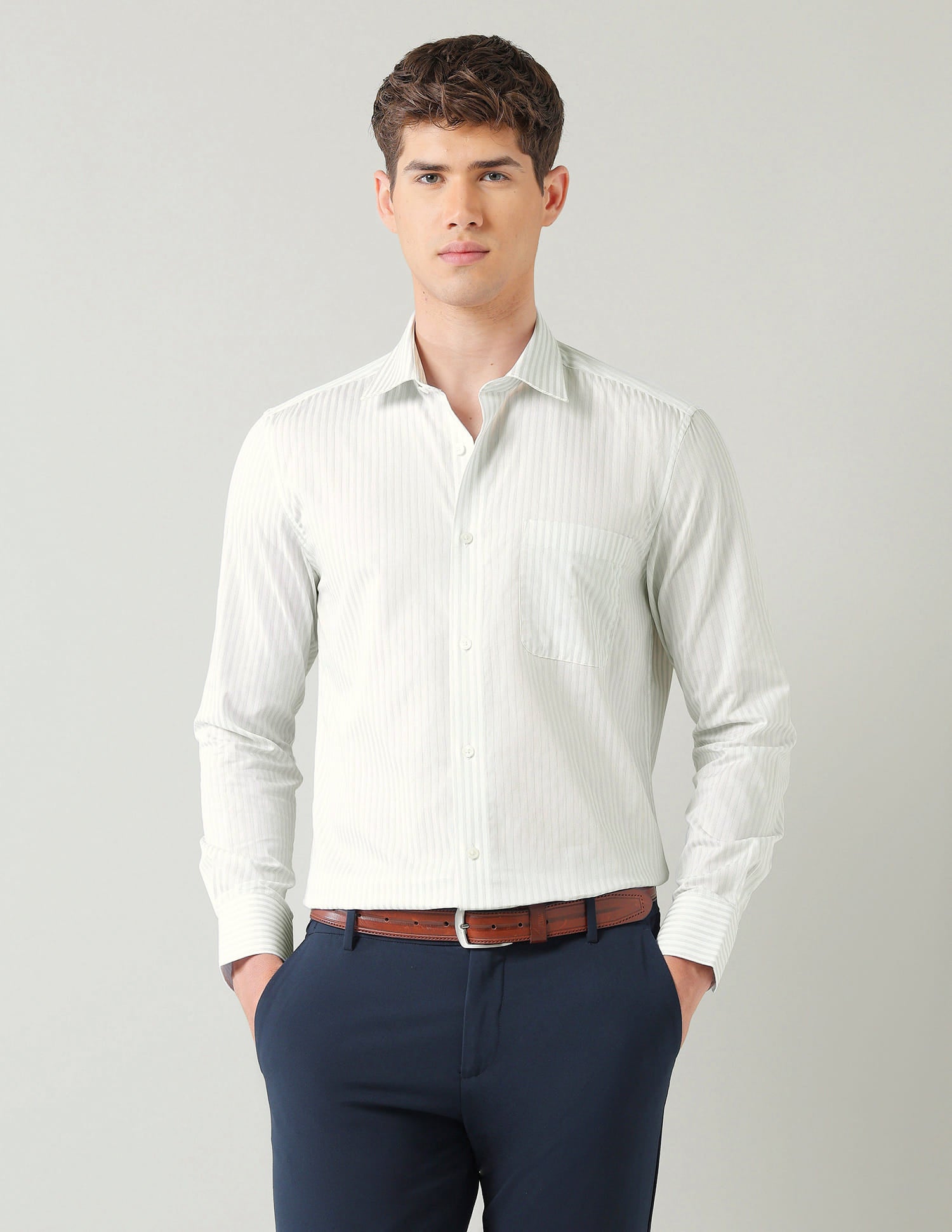 Vertical Striped Dobby Weave Regular Fit Shirt