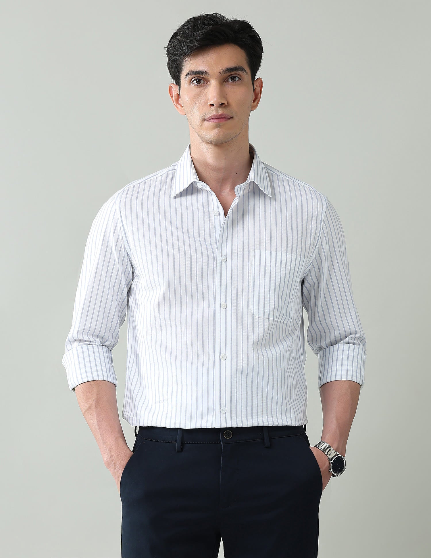 Statement Coded Vertical Striped Regular Fit Dobby Shirt