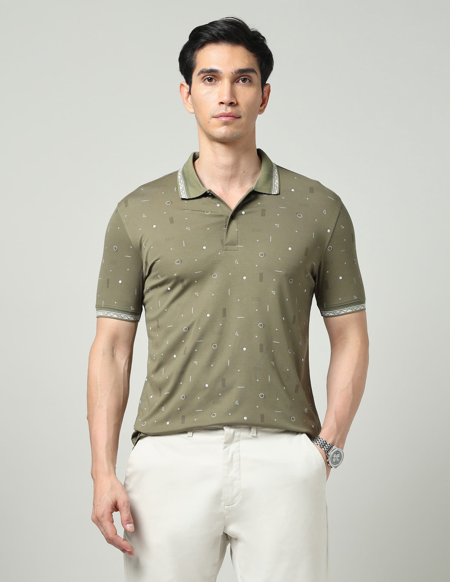 Vintage Cool Geometric Print Slim Fit Polo Shirt