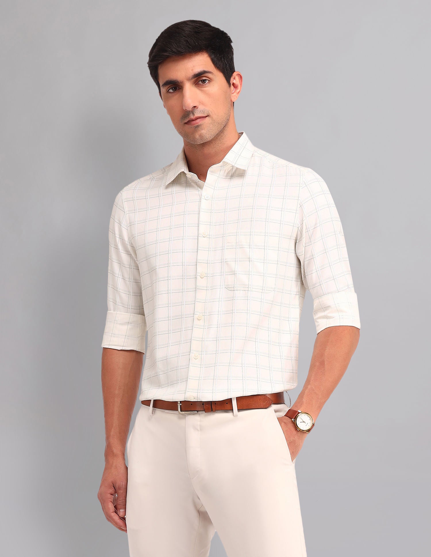 Sleek & Modern  Regular Fit Checked Twill Shirt