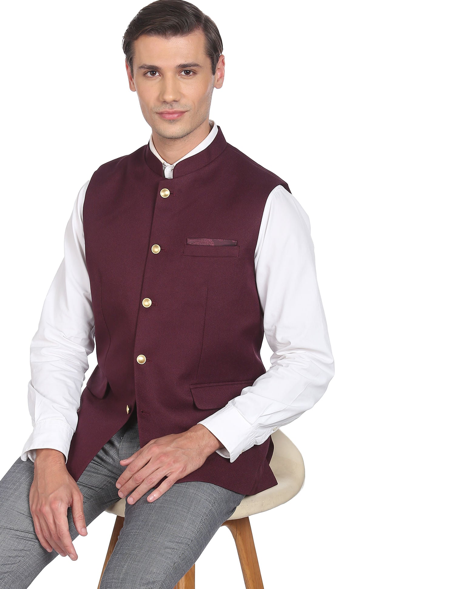 Fashion-Edged Textured Tailored Regular Fit Nehru Jacket