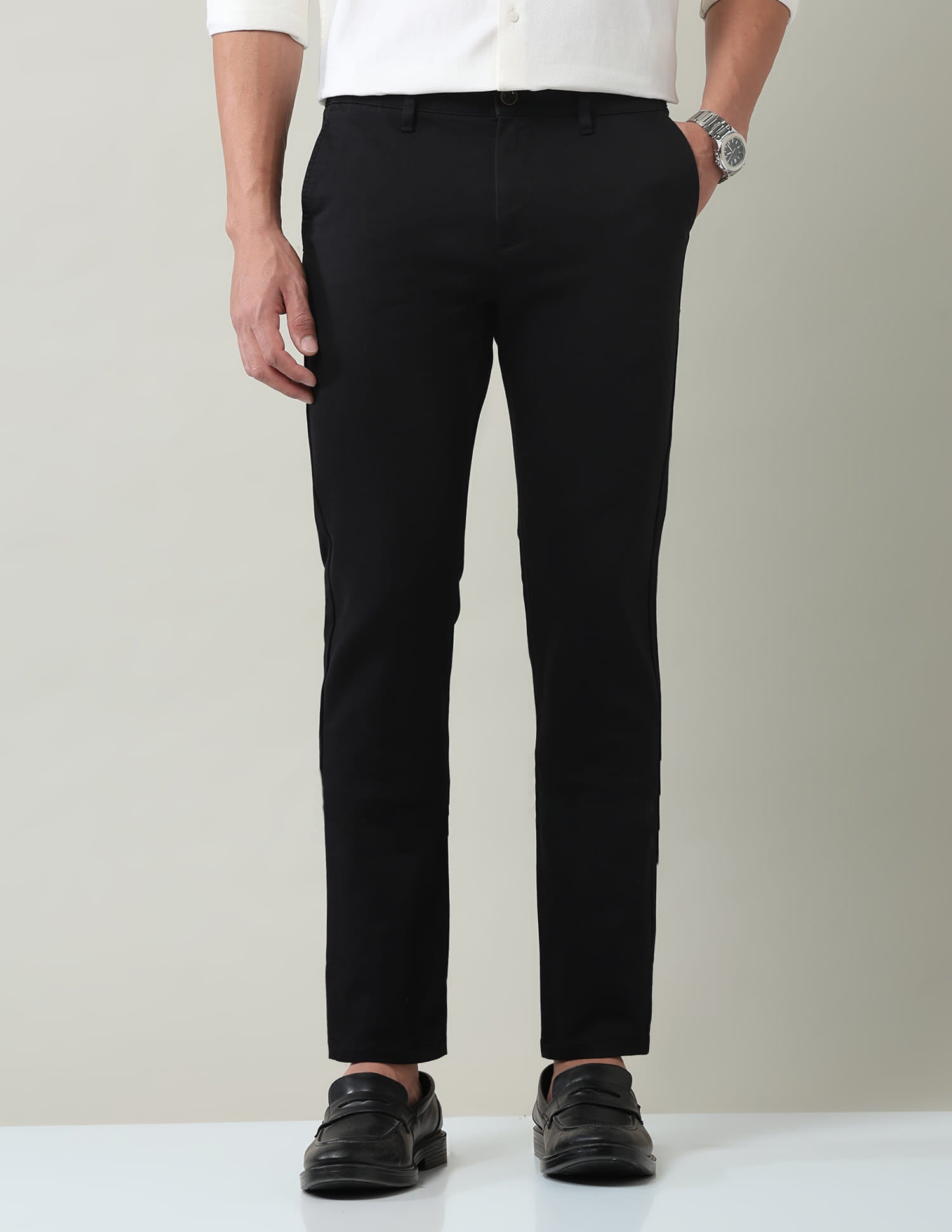 Work Essentials Solid Slim Fit Dobby Trousers