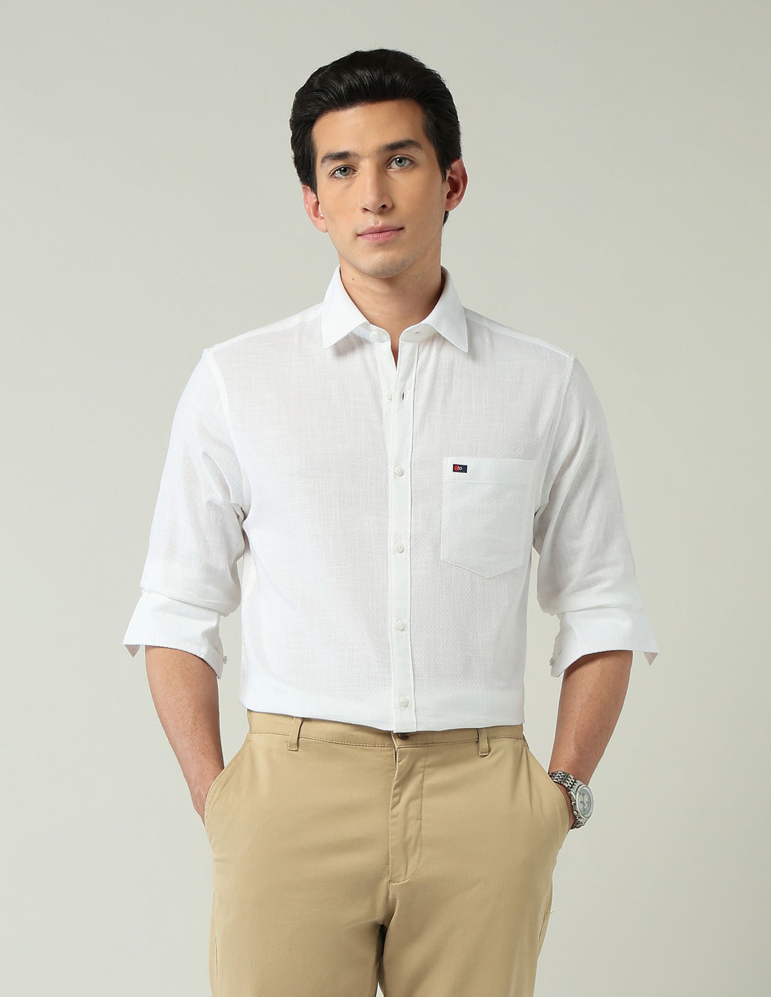 Corporate Ready Modern Slim Fit Self-Design Shirt