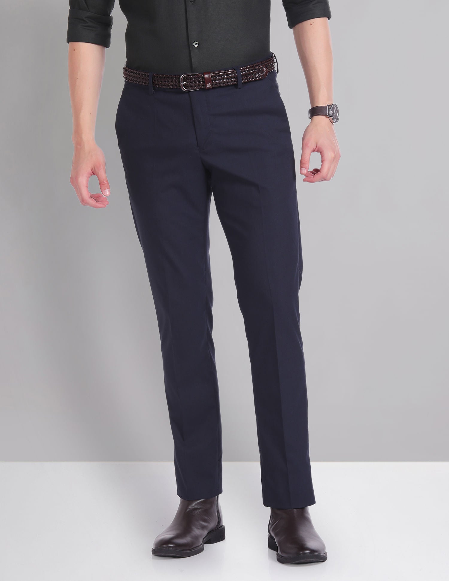 Corporate Ready Slim Fit Solid Formal Trousers