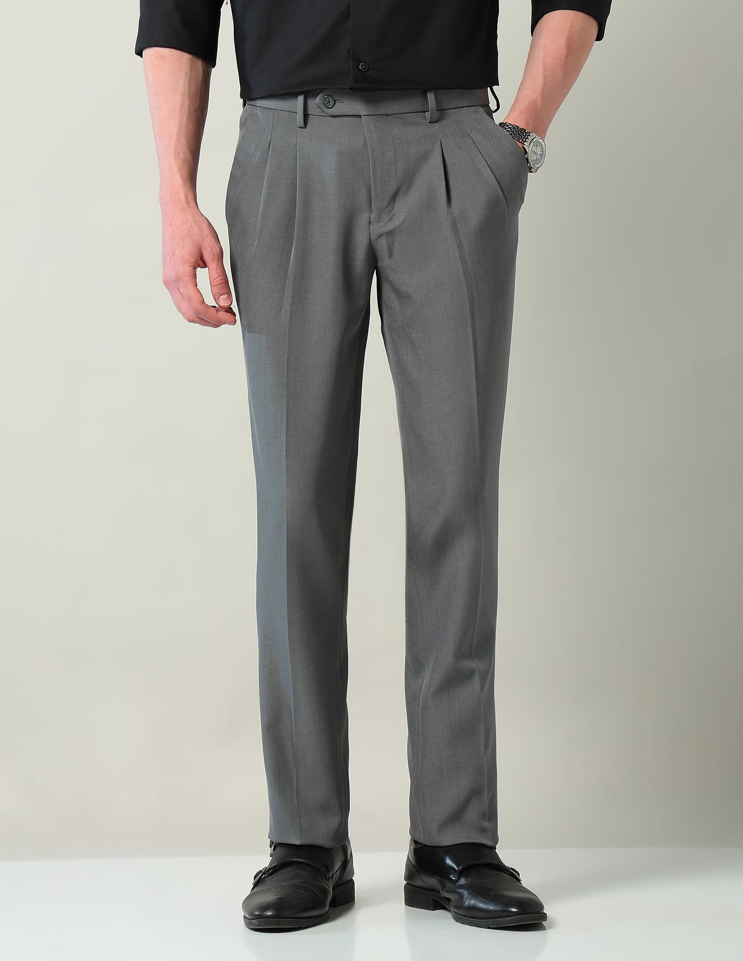 Mid Rise Pleated Formal Trousers