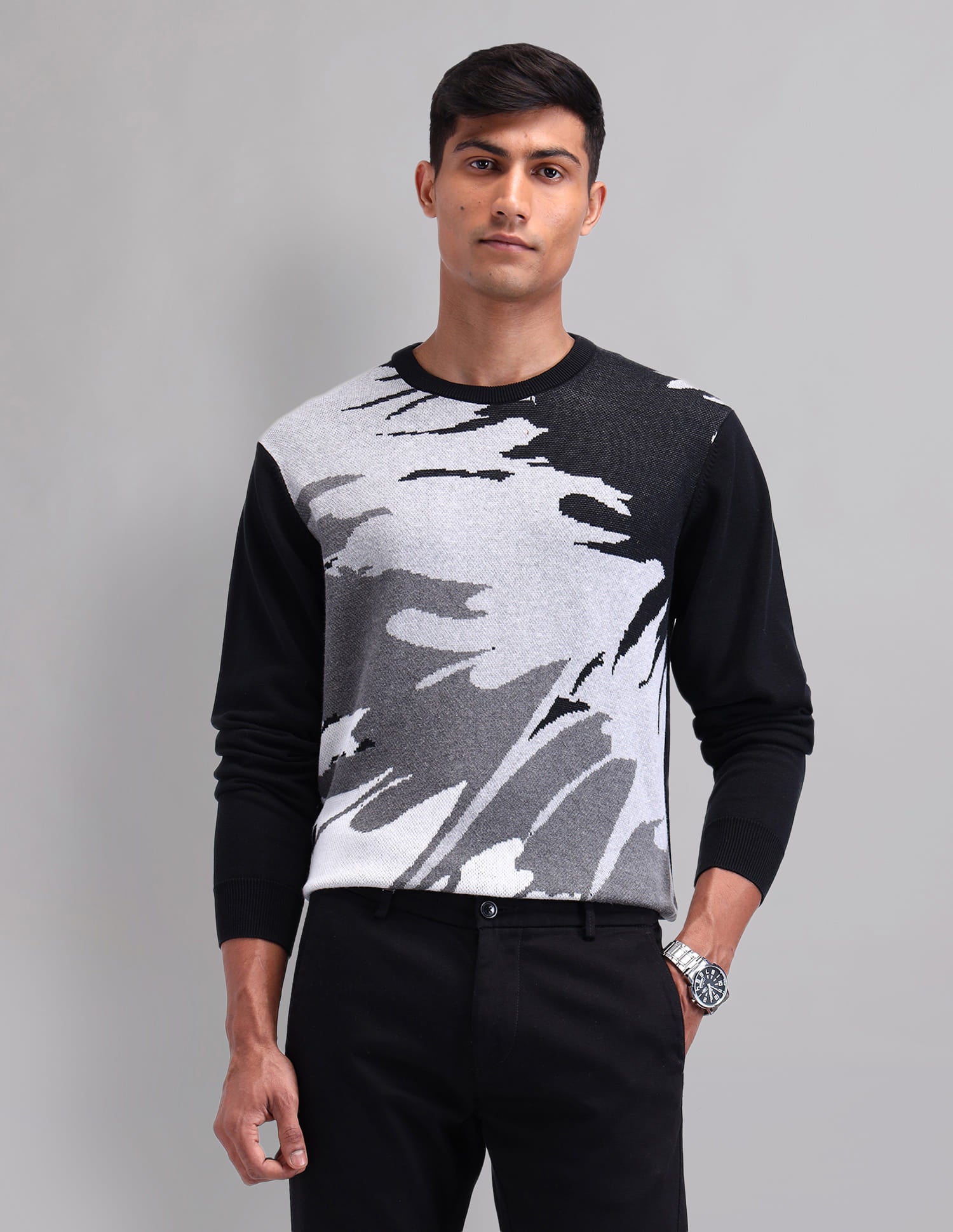 Elevated Essential Modern Slim Fit Patterned Knit Sweater