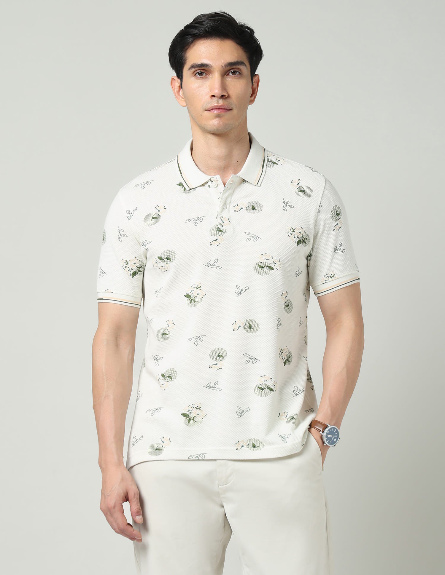 Vogue Fit Floral Printed Slim Fit Polo Shirt