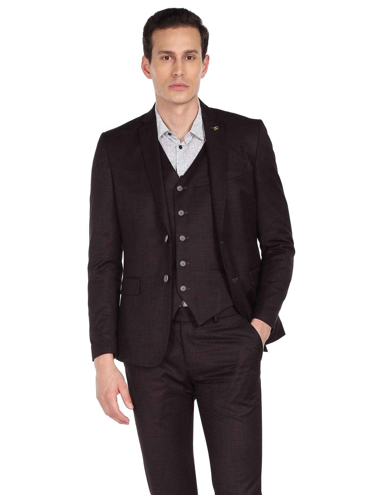 Corporate-Coded Tailored Fit Solid Three Piece Suit