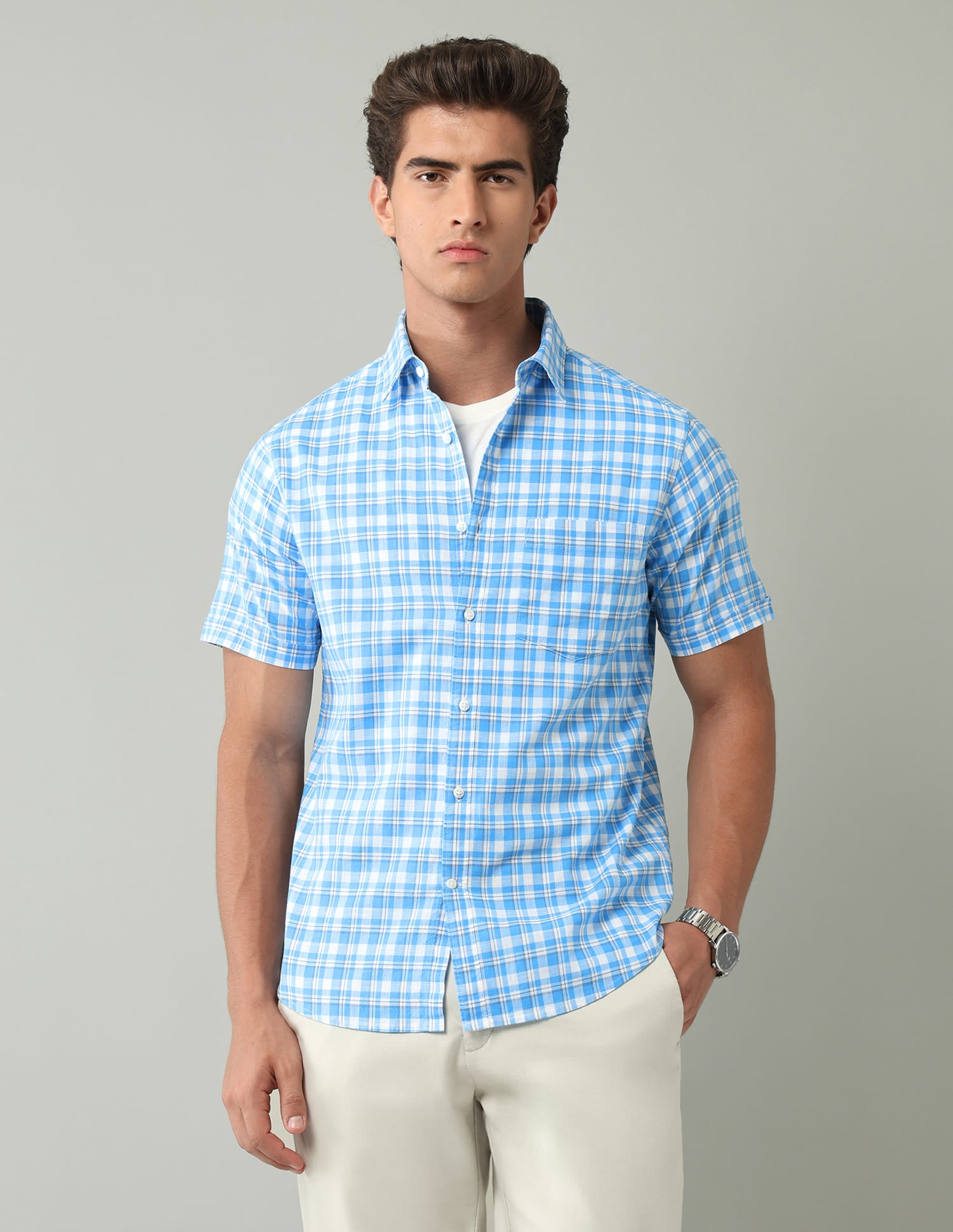 Blue Plaid Checked Regular Fit Shirt
