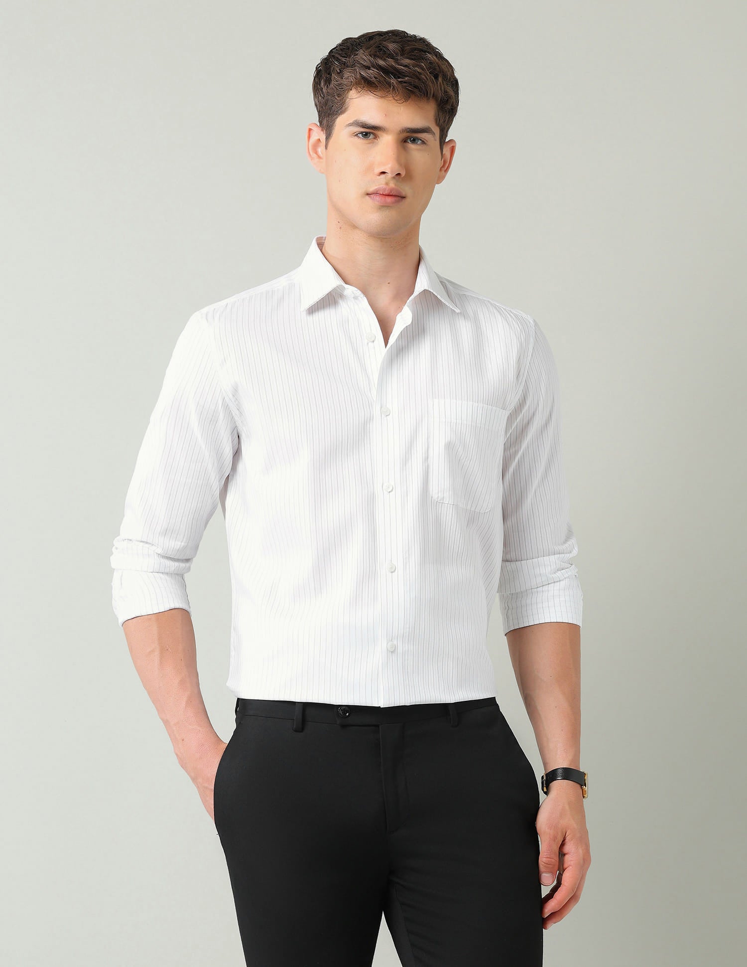 Vertical Striped Dobby Weave Regular Fit Shirt