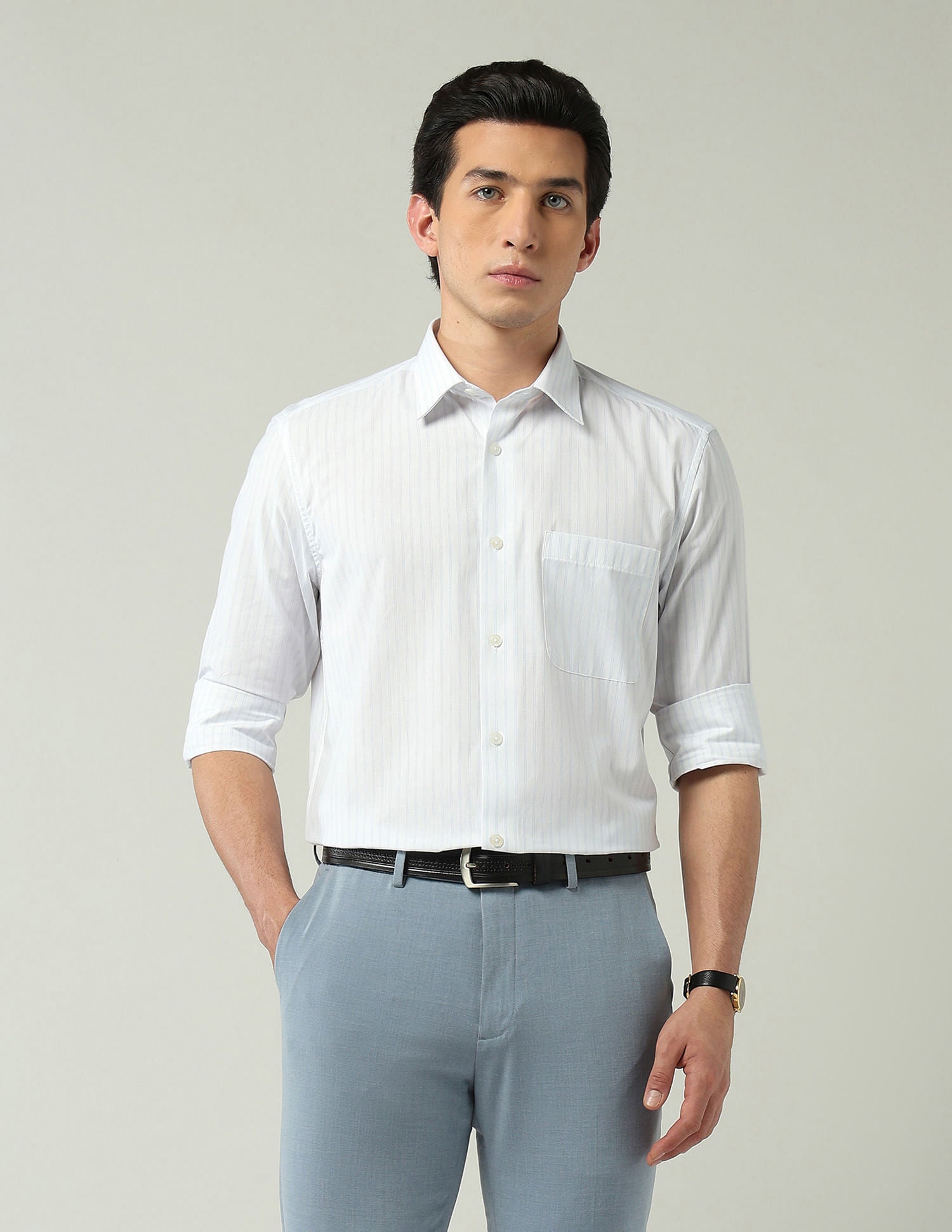 Wardrobe-Coded Regular Fit Vertical Striped Shirt