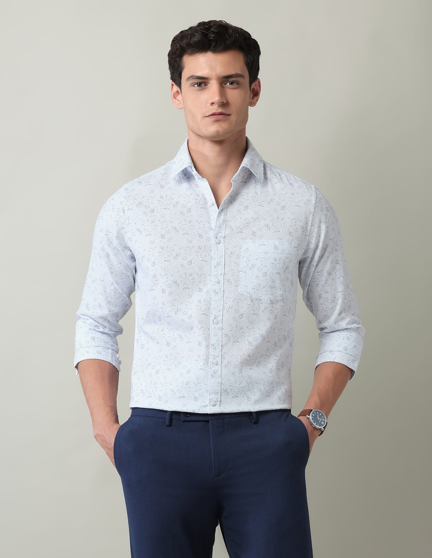 Floral Printed Slim Fit Dobby Shirt
