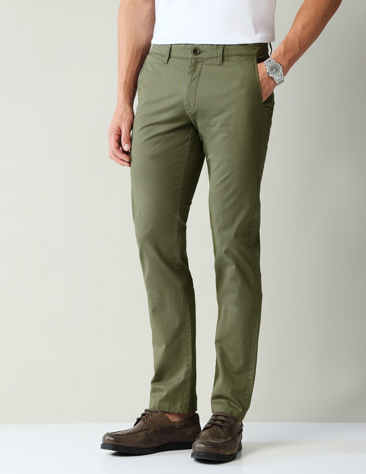 Textured Mid-Rise Slim Fit Trousers