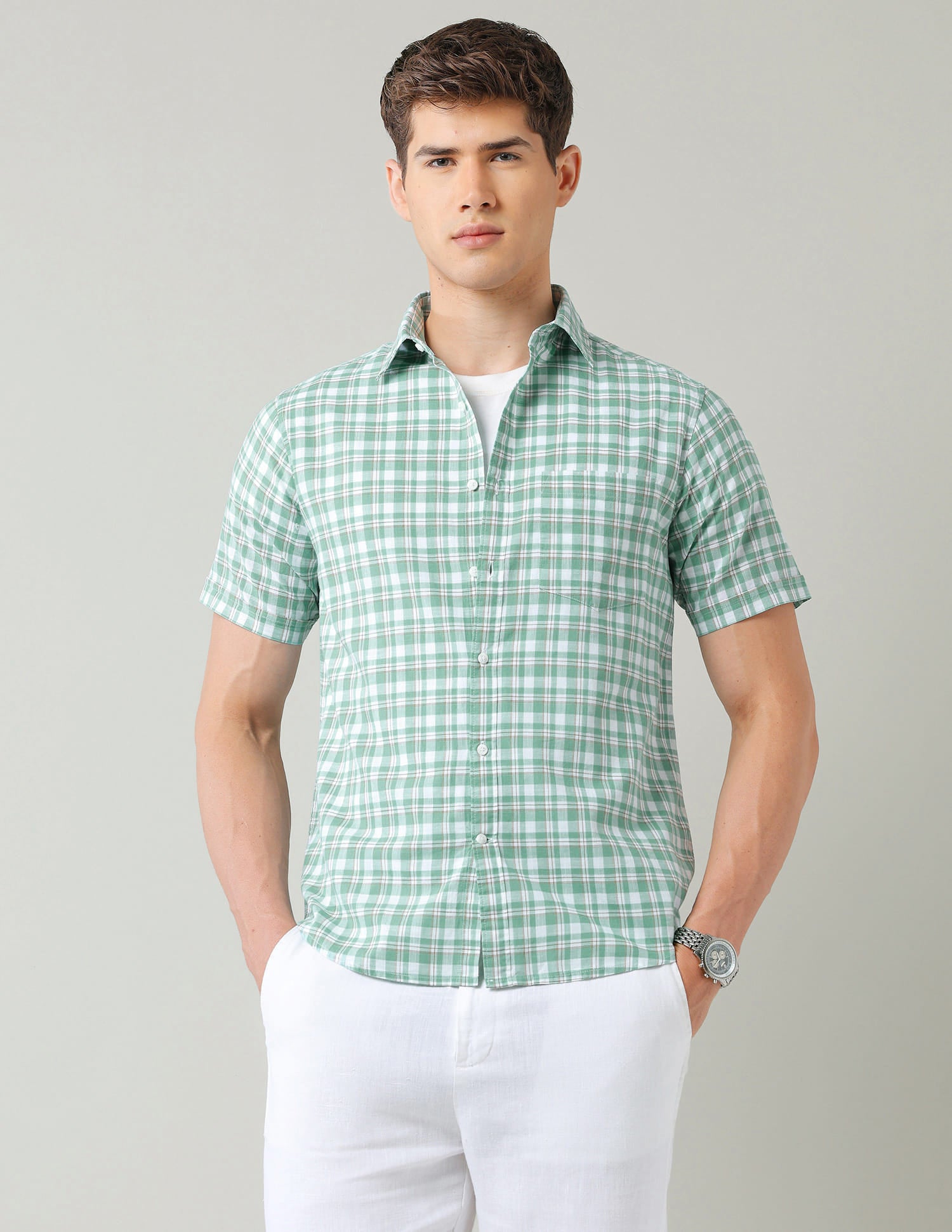 Green Tartan Checked Regular Fit Shirt
