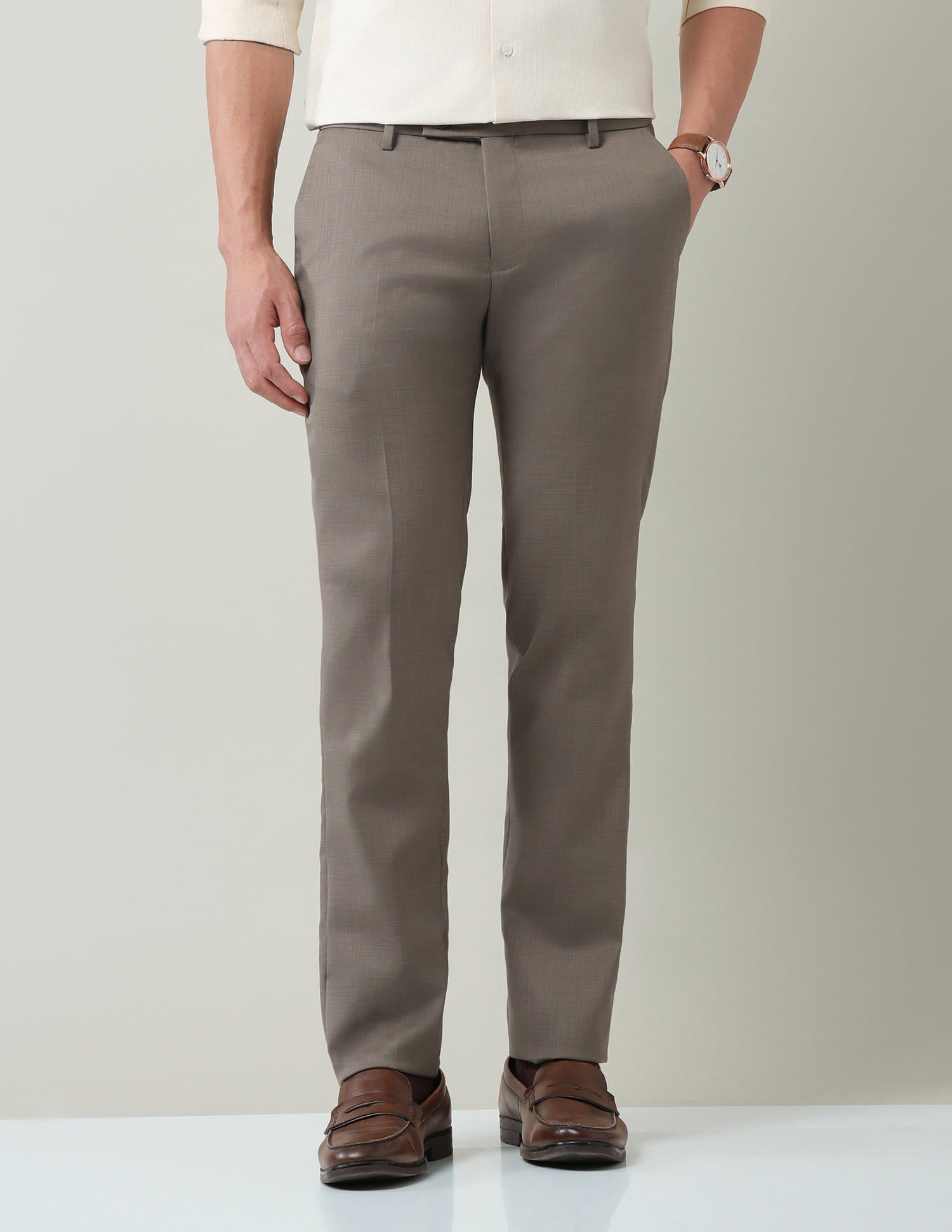 Work Essentials Solid Slim Fit Dobby Trousers
