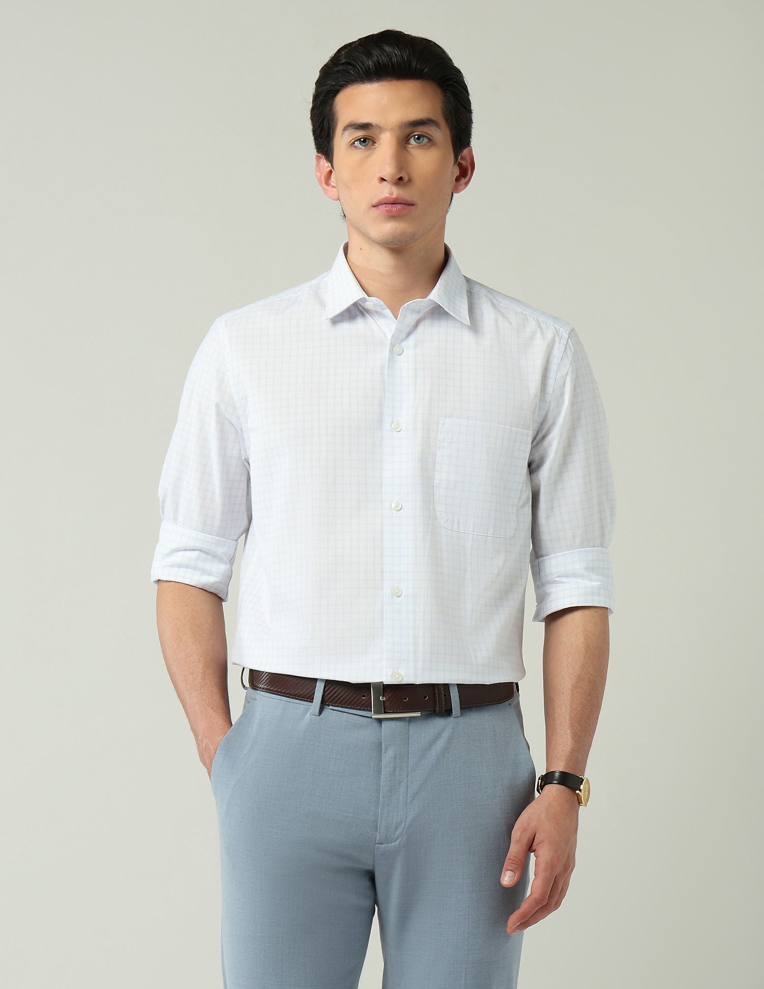 Old-School Regular Fit Grid Tattersall Checked Shirt