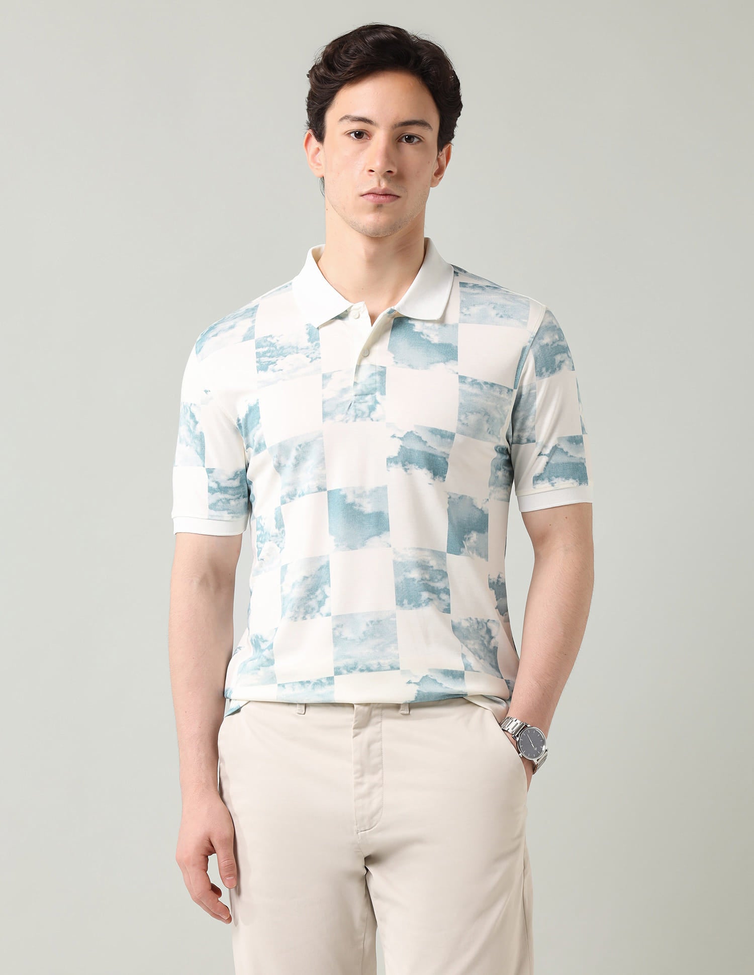 Geometric Patterned Regular Fit Polo Shirt