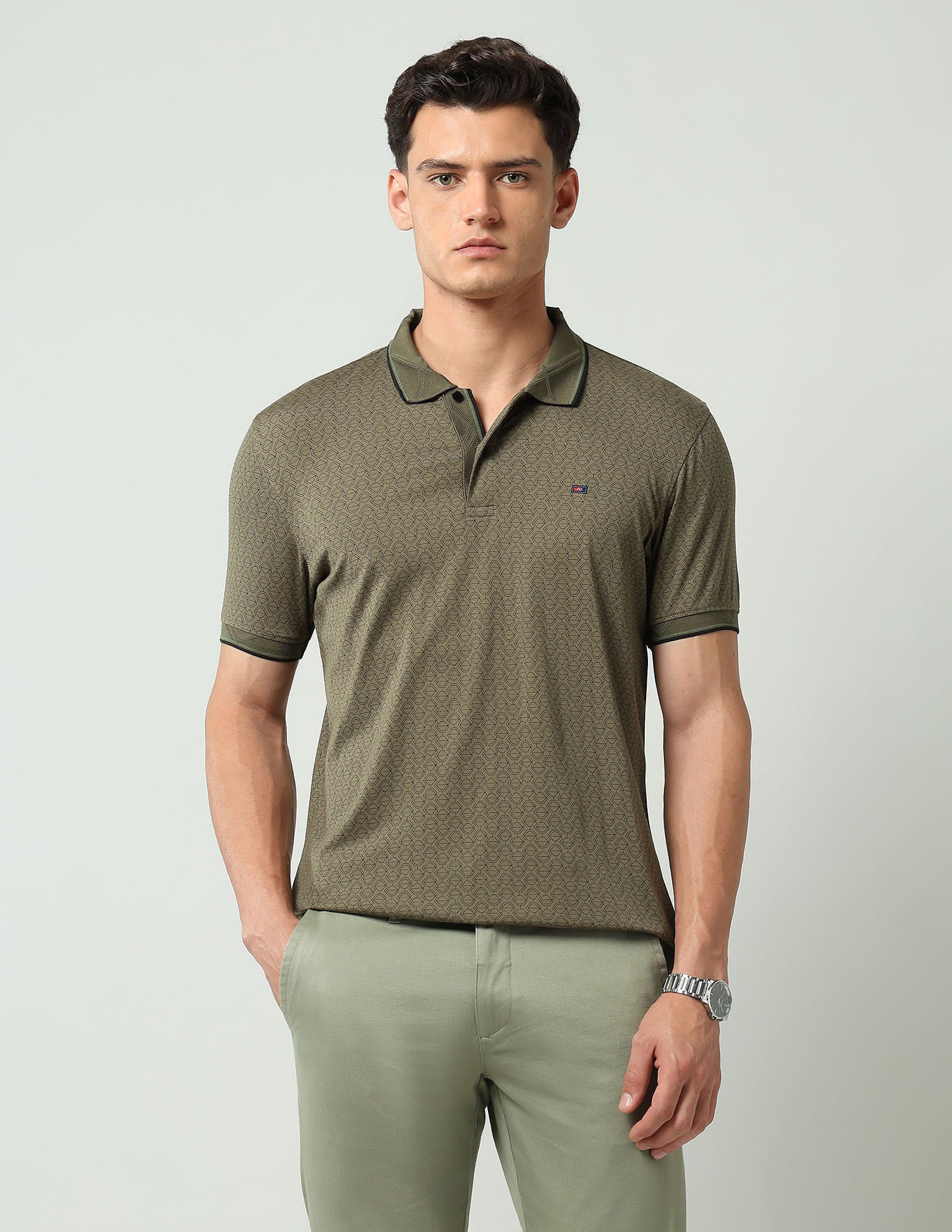 Geometric Printed Slim Fit Polo Shirt
