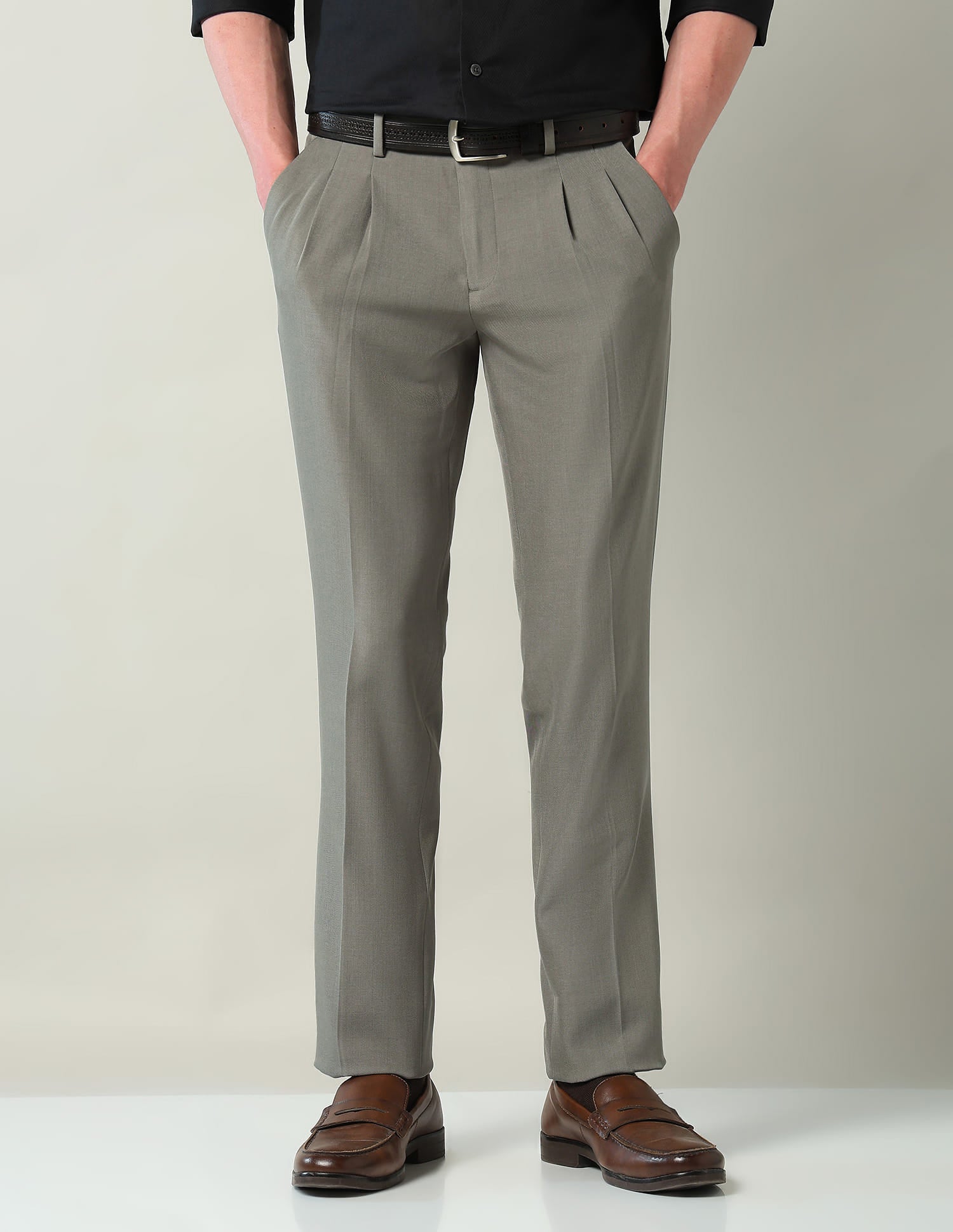 Mid Rise Pleated Formal Trousers