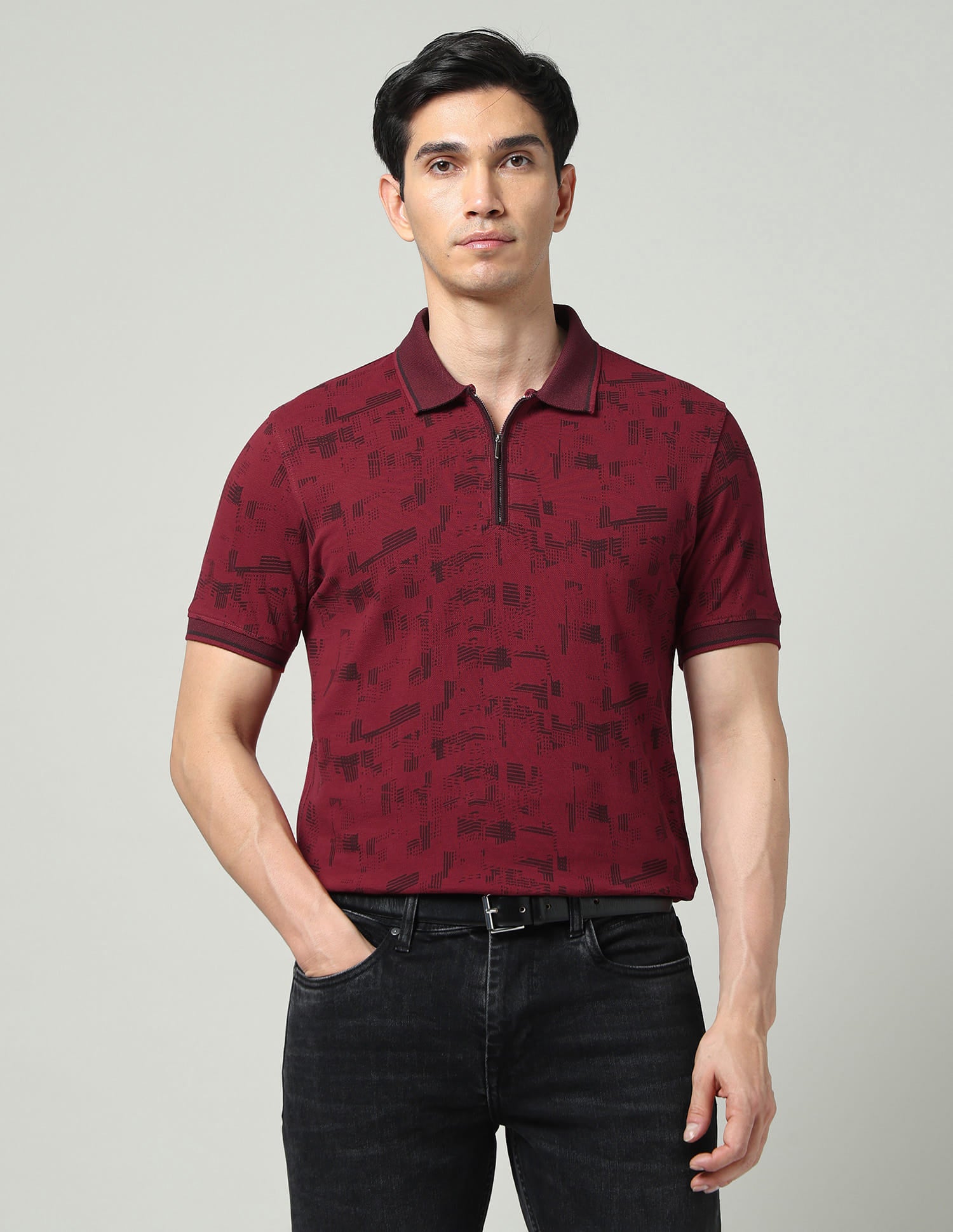 Modern Abstract Print Slim Fit Polo Shirt
