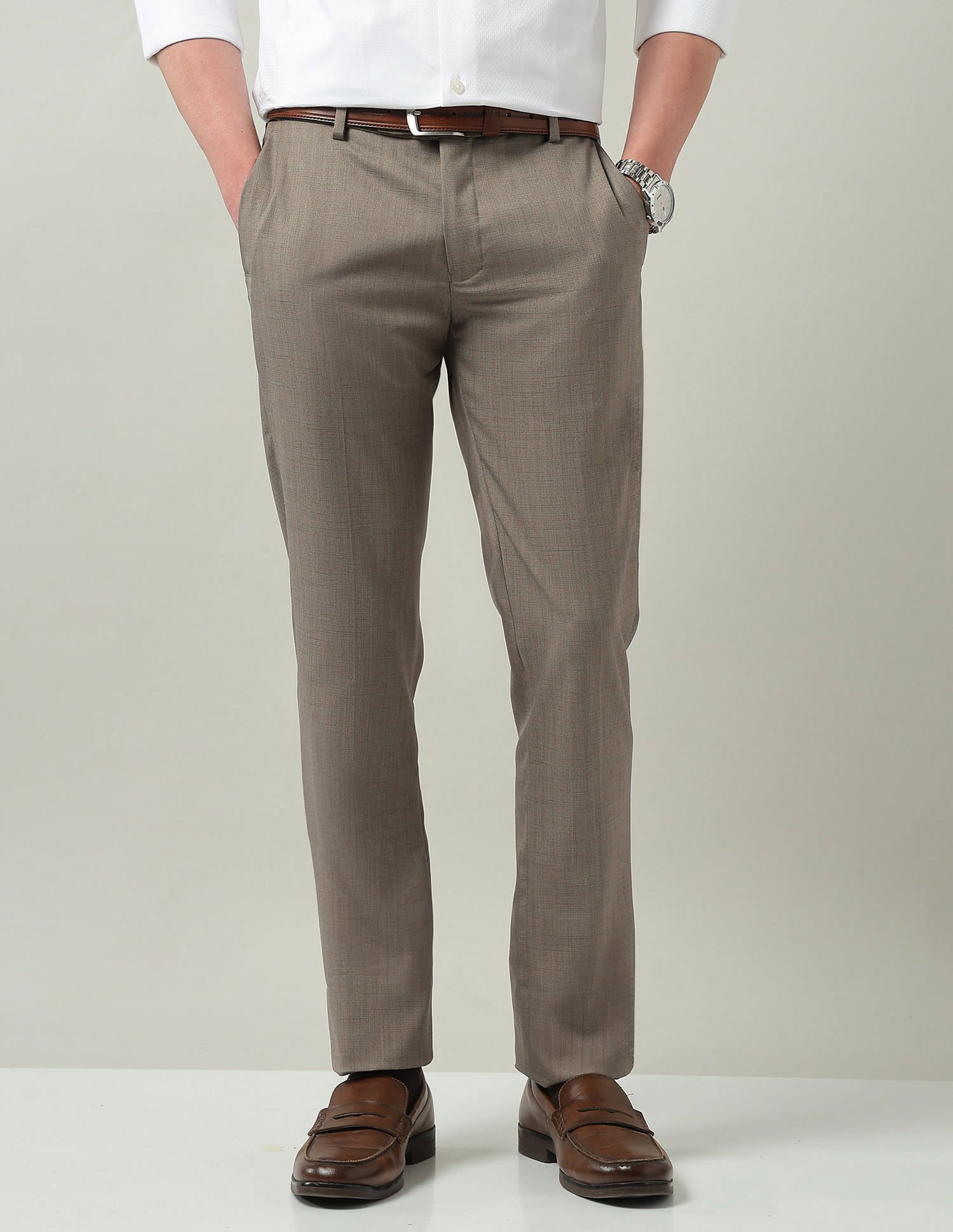 Solid Mid Rise Regular Fit Trousers