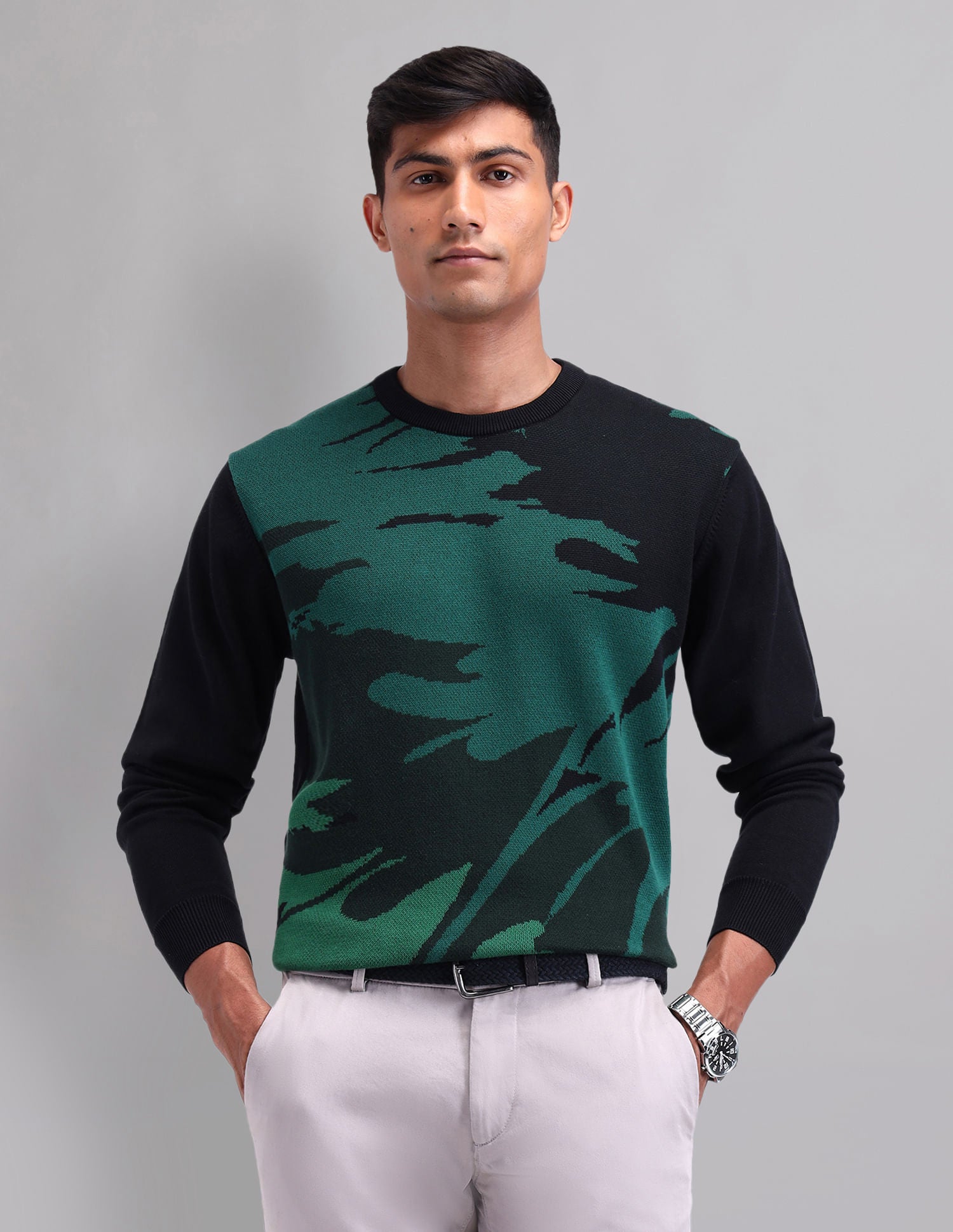 Elevated Essential Modern Slim Fit Patterned Knit Sweater