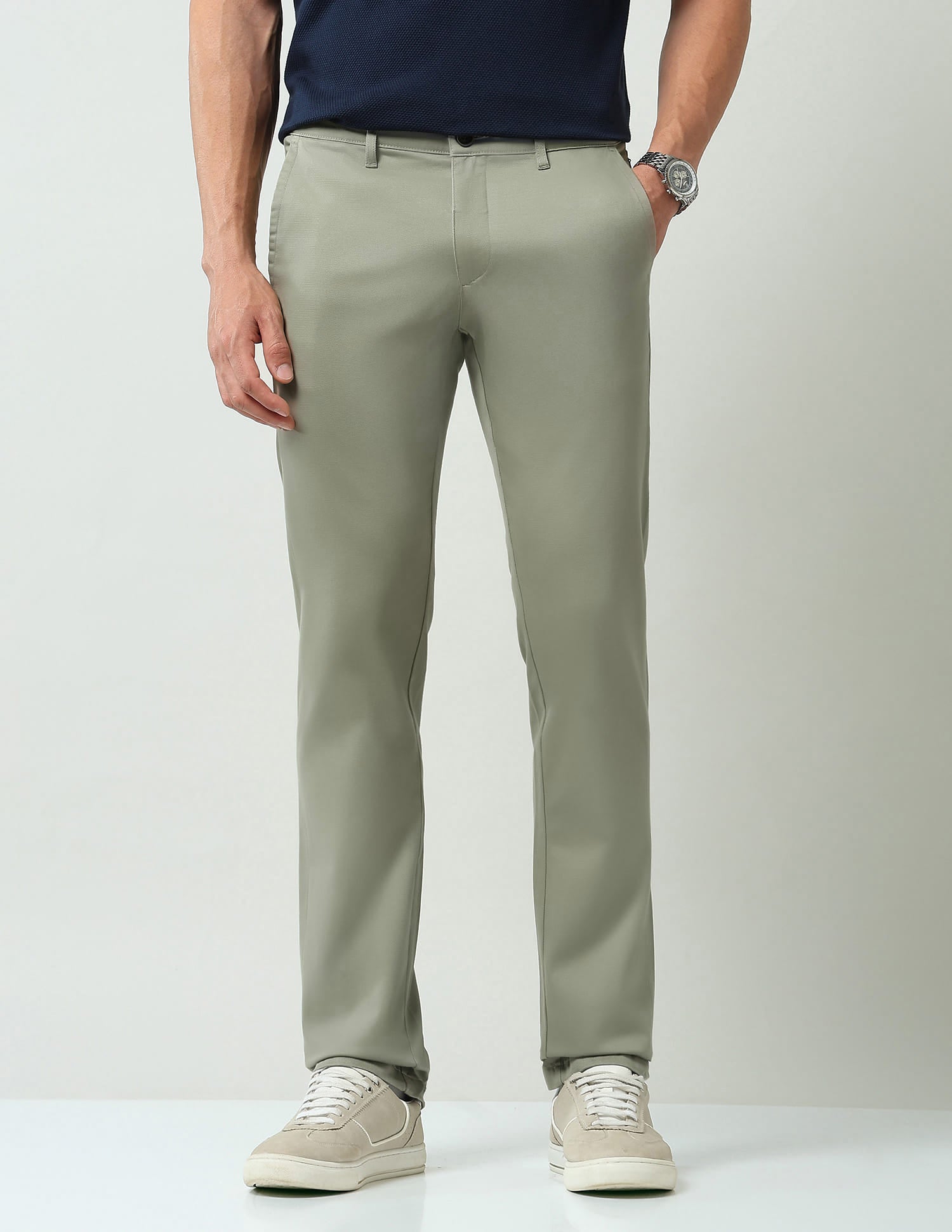 Solid Mid Rise Slim Fit Chinos