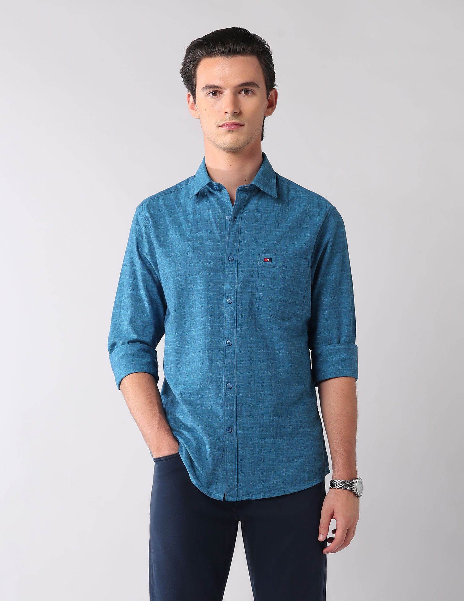 Corporate Ready Modern Slim Fit Self-Design Shirt