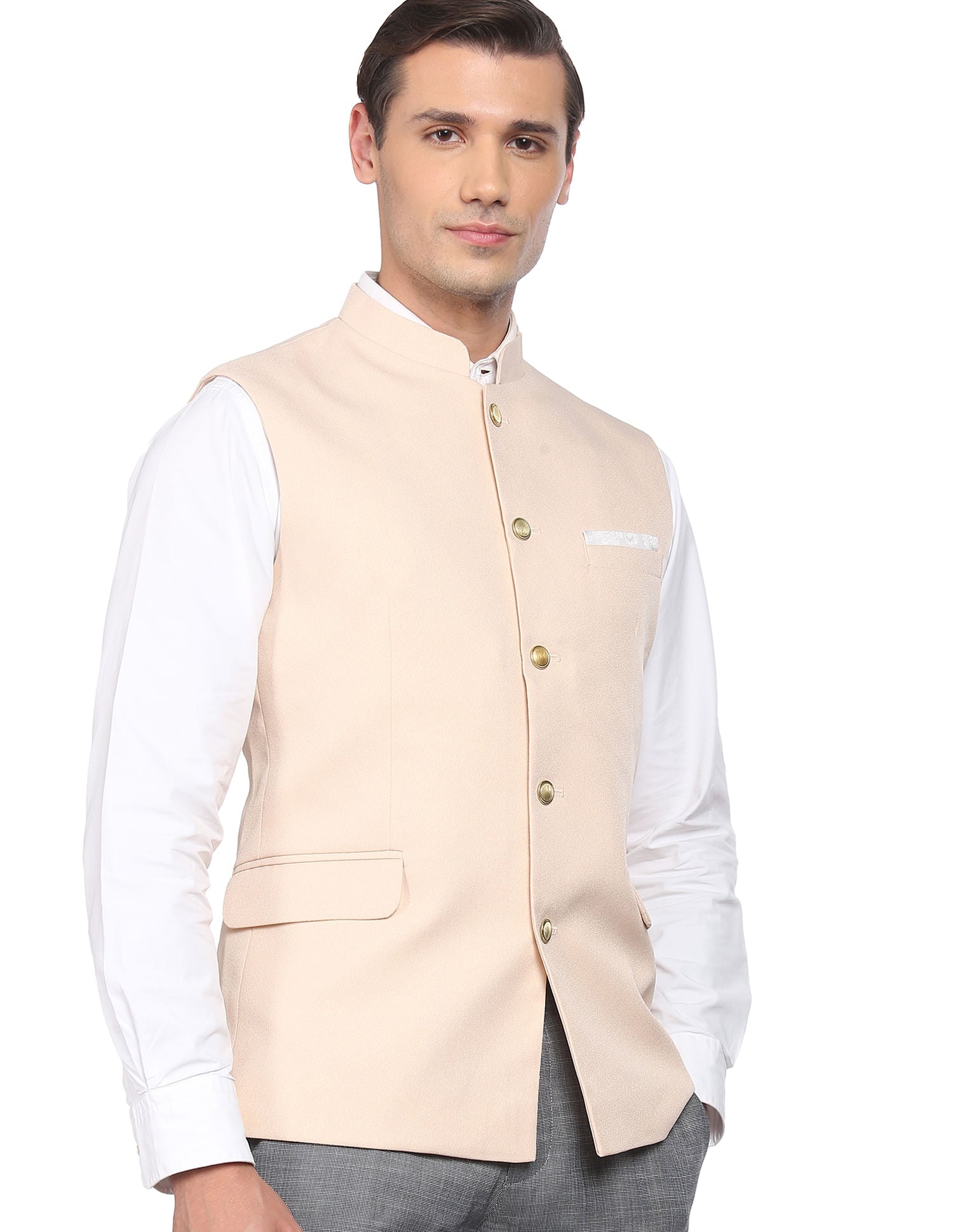 Fashion-Edged Textured Tailored Regular Fit Nehru Jacket