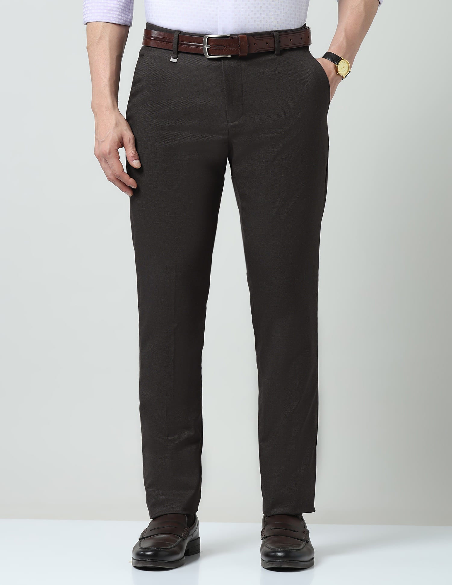 Solid Dobby Regular Fit Trousers