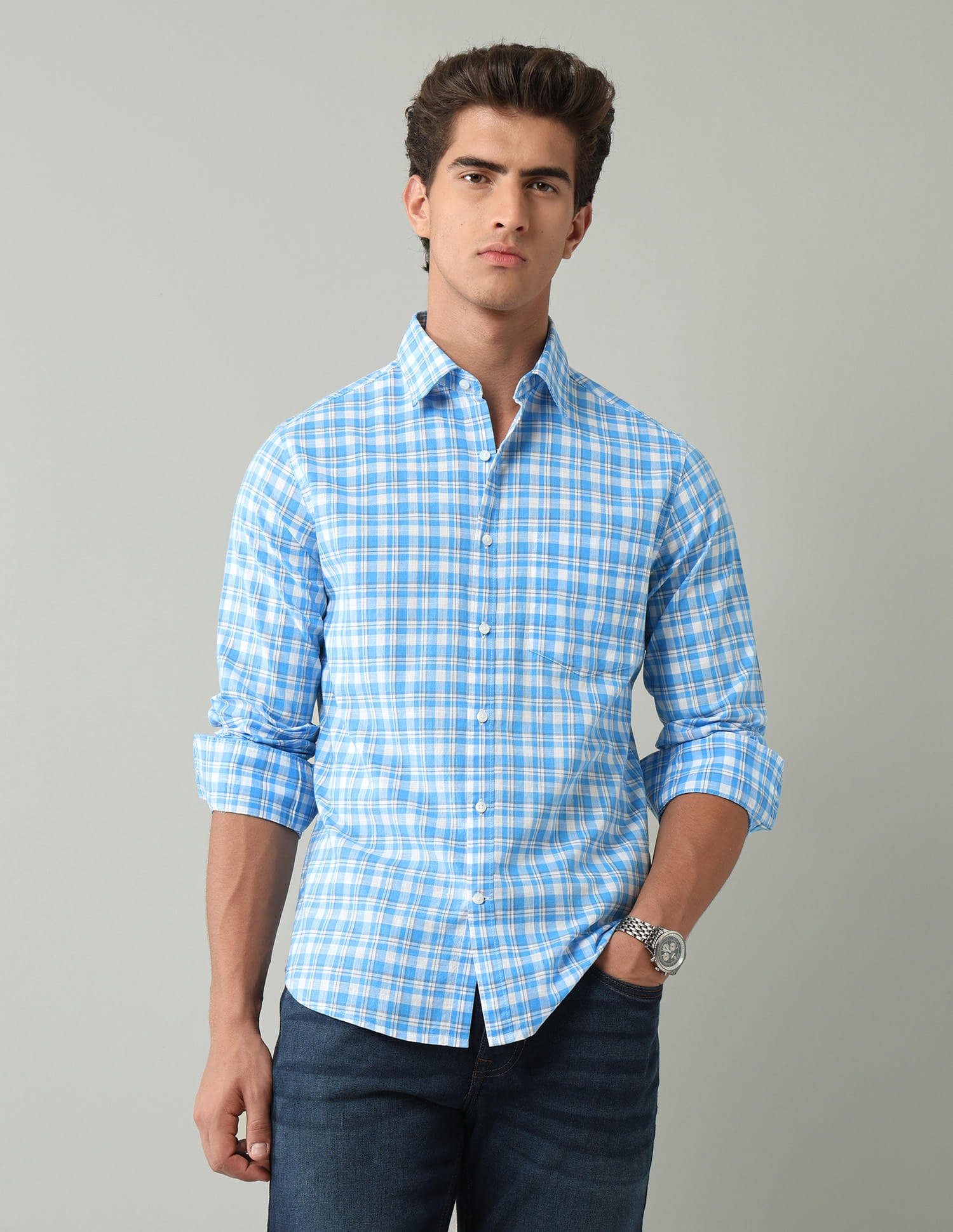 Blue Plaid Checked Regular Fit Shirt