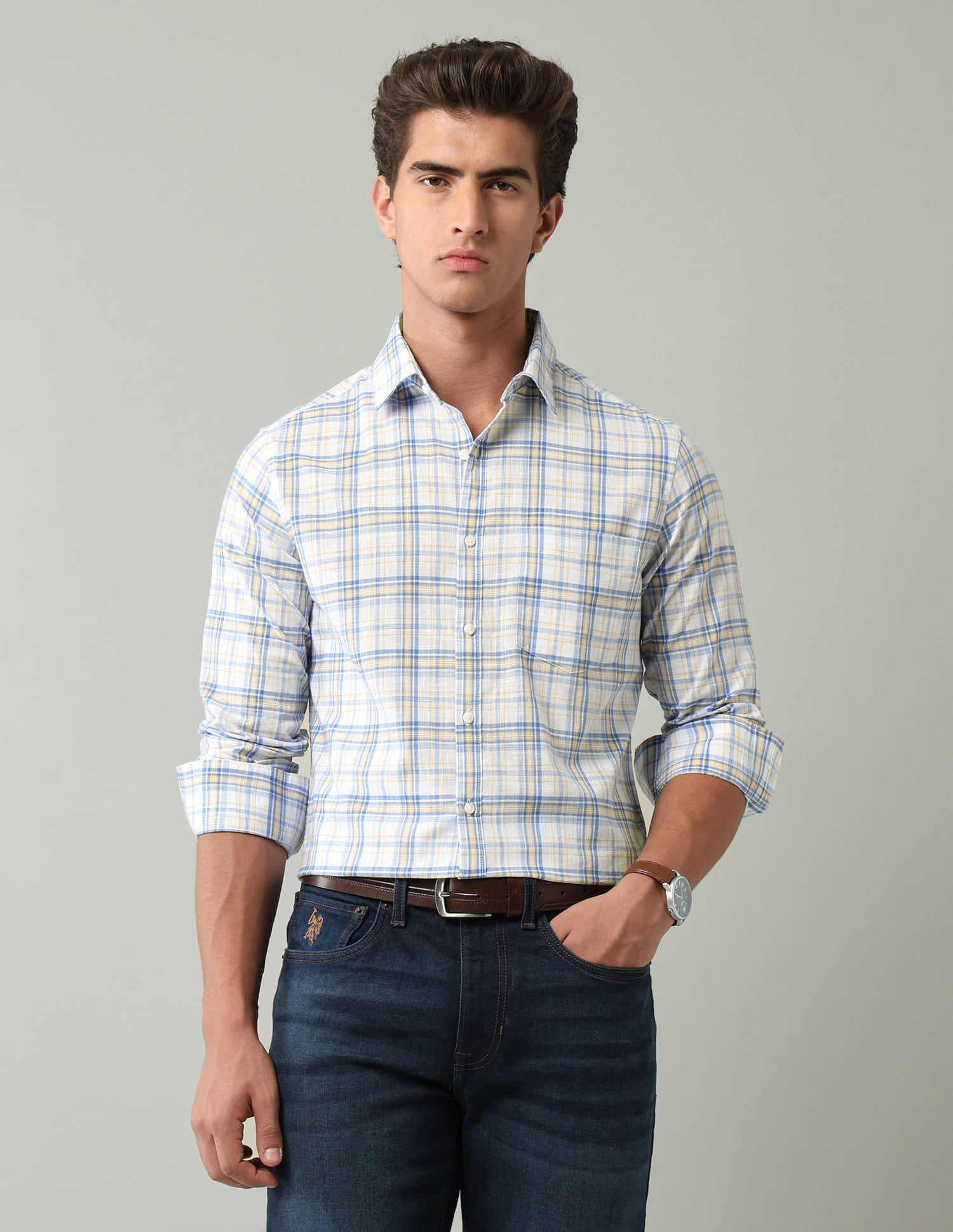 Blue Tartan Checked Modern Slim Fit Shirt
