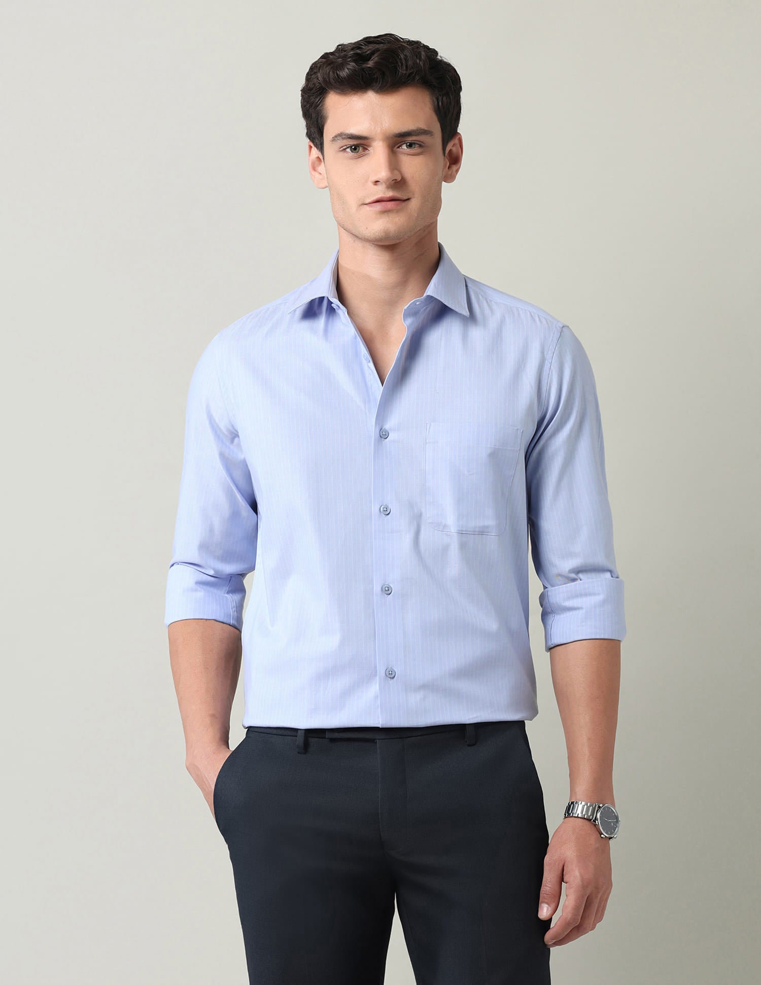 Vertical Striped Herringbone Shirt
