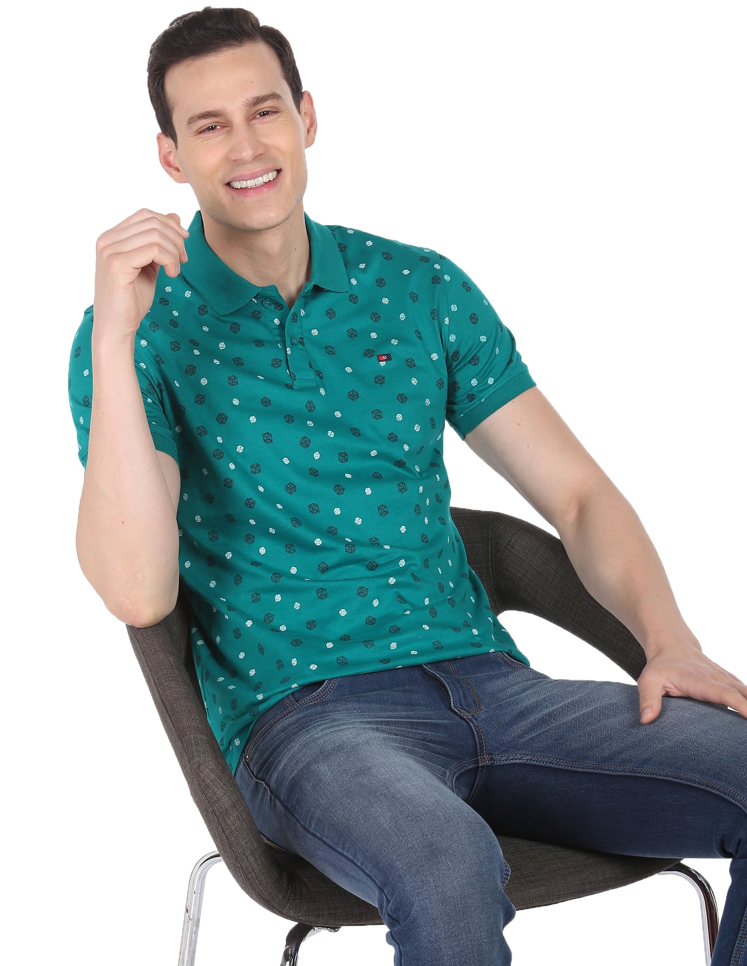 Art Refined Geometric Print Cotton Polo Shirt