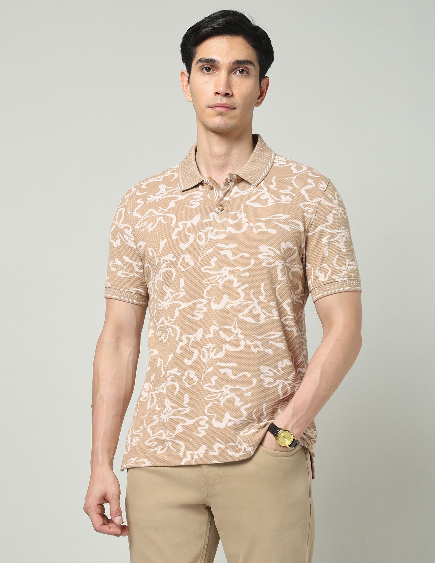Vogue Fit Floral Printed Slim Fit Polo Shirt