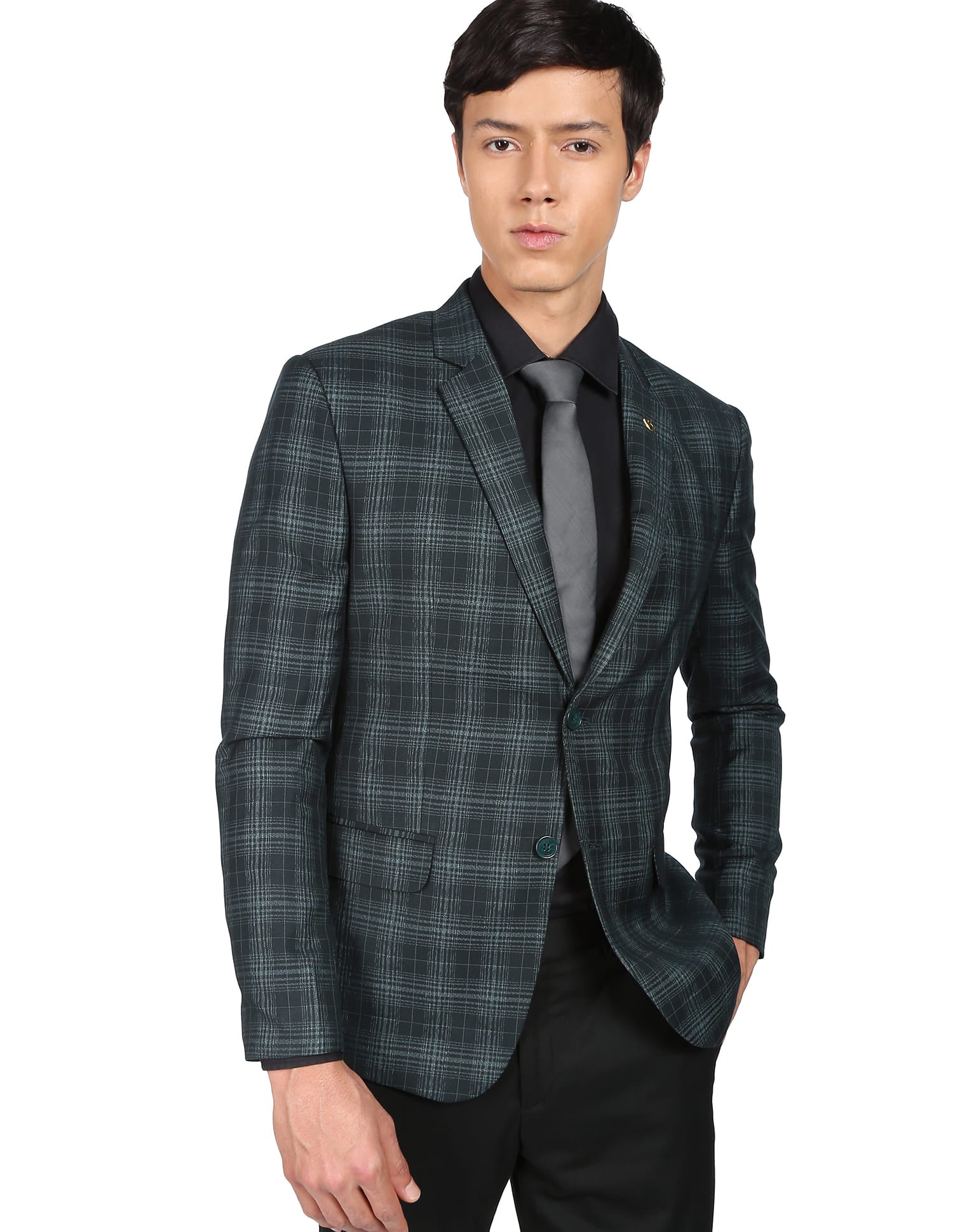 Patterned Weave Tartan Check Formal Blazer