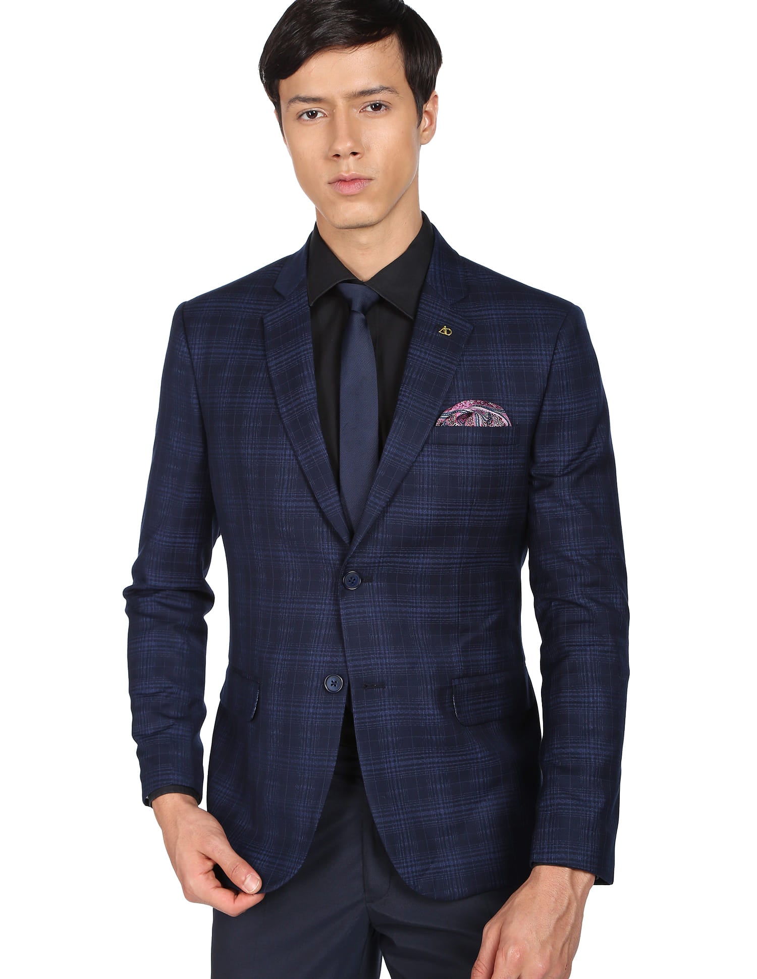 Patterned Weave Tartan Check Formal Blazer