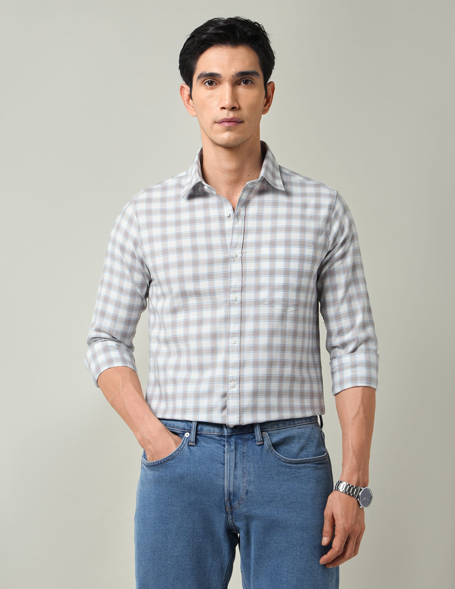 Grid Tattersall Checked Slim Fit Oxford Shirt