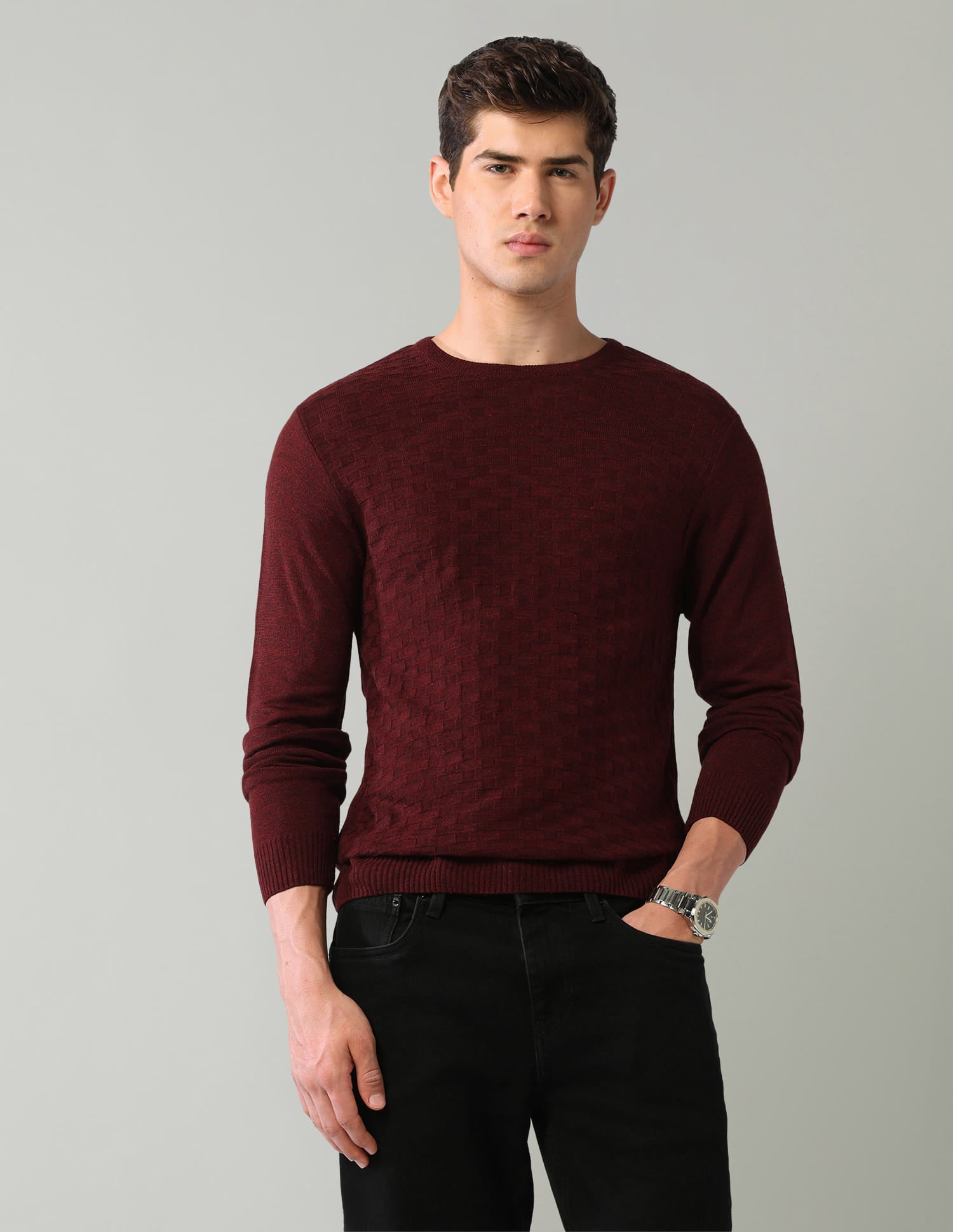 Patterned Knit Mens Sweater