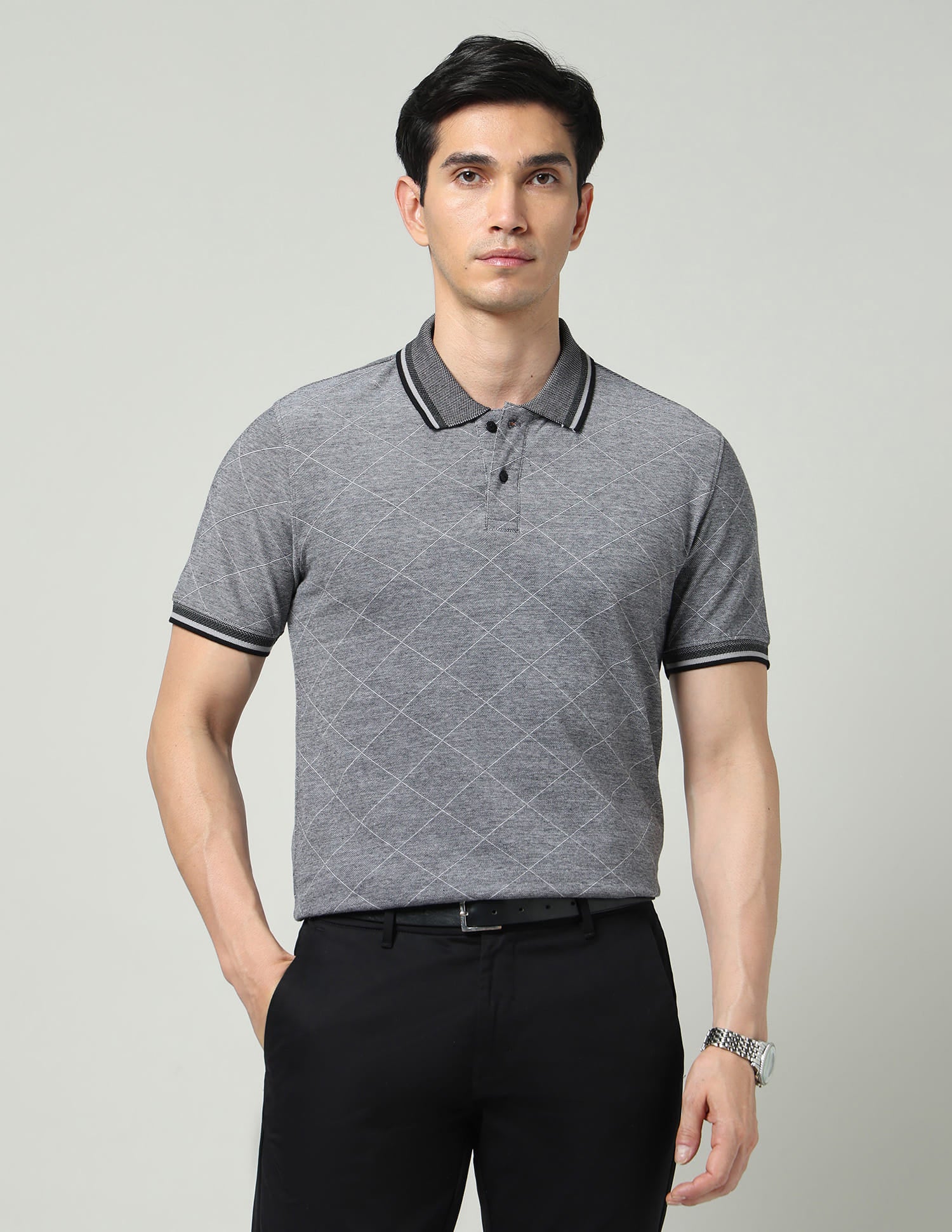 Vintage Cool Geometric Print Slim Fit Polo Shirt