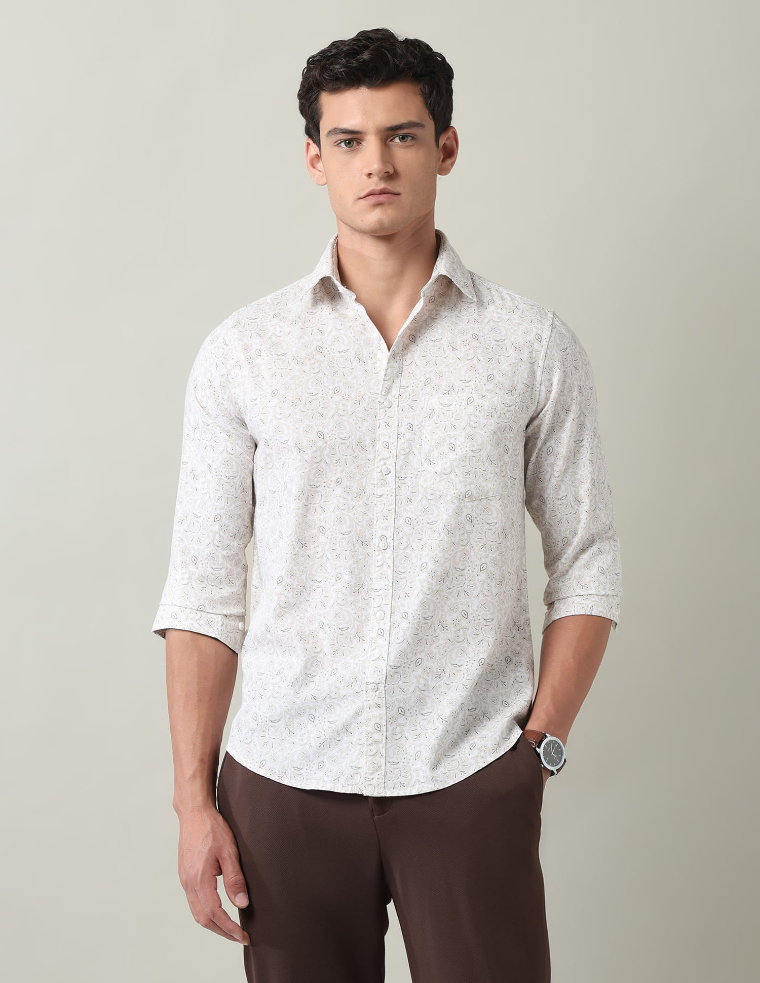 Floral Printed Slim Fit Dobby Shirt