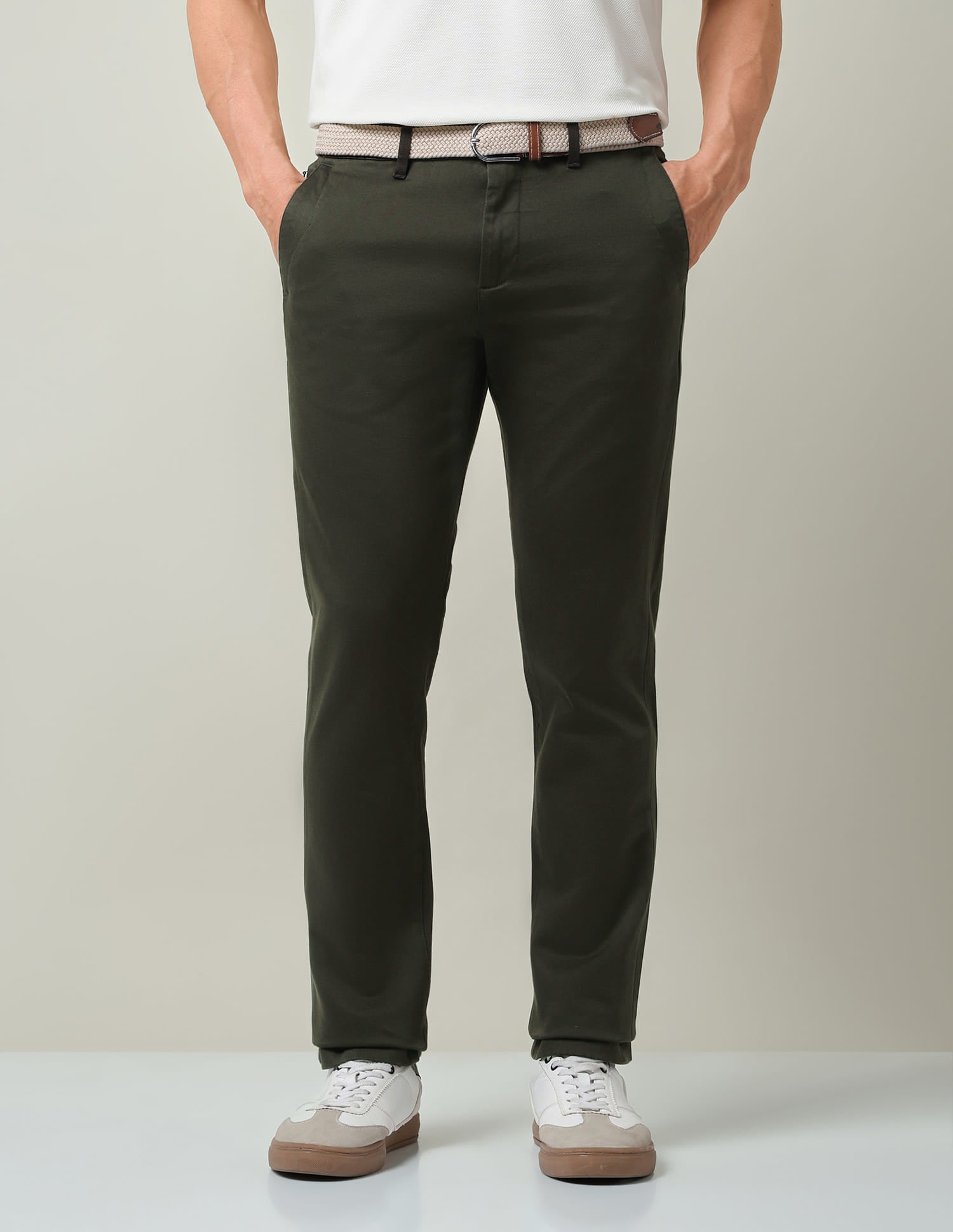 Urban Explorer Solid Slim Fit Twill Trousers