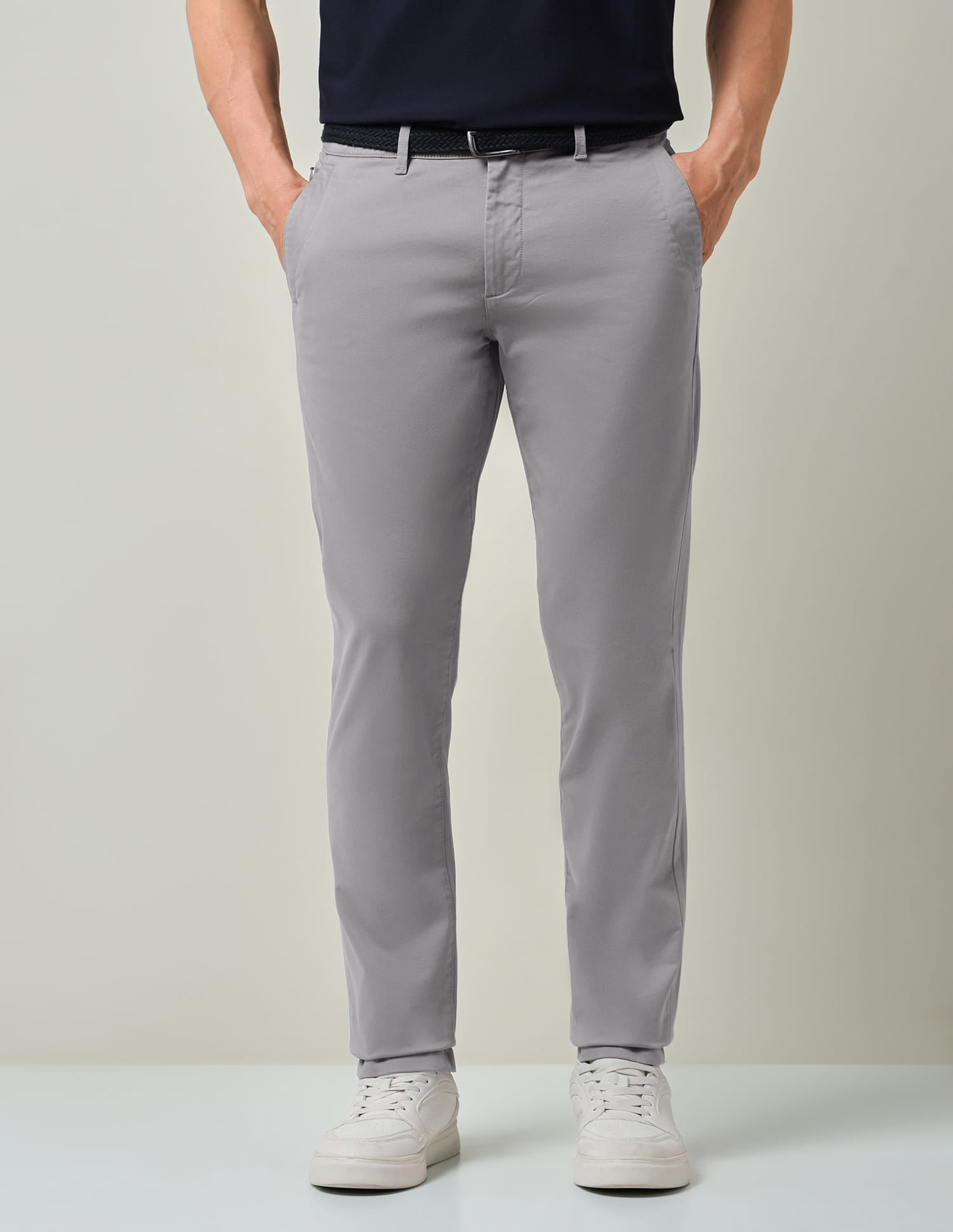 Work Essentials Solid Slim Fit Dobby Trousers
